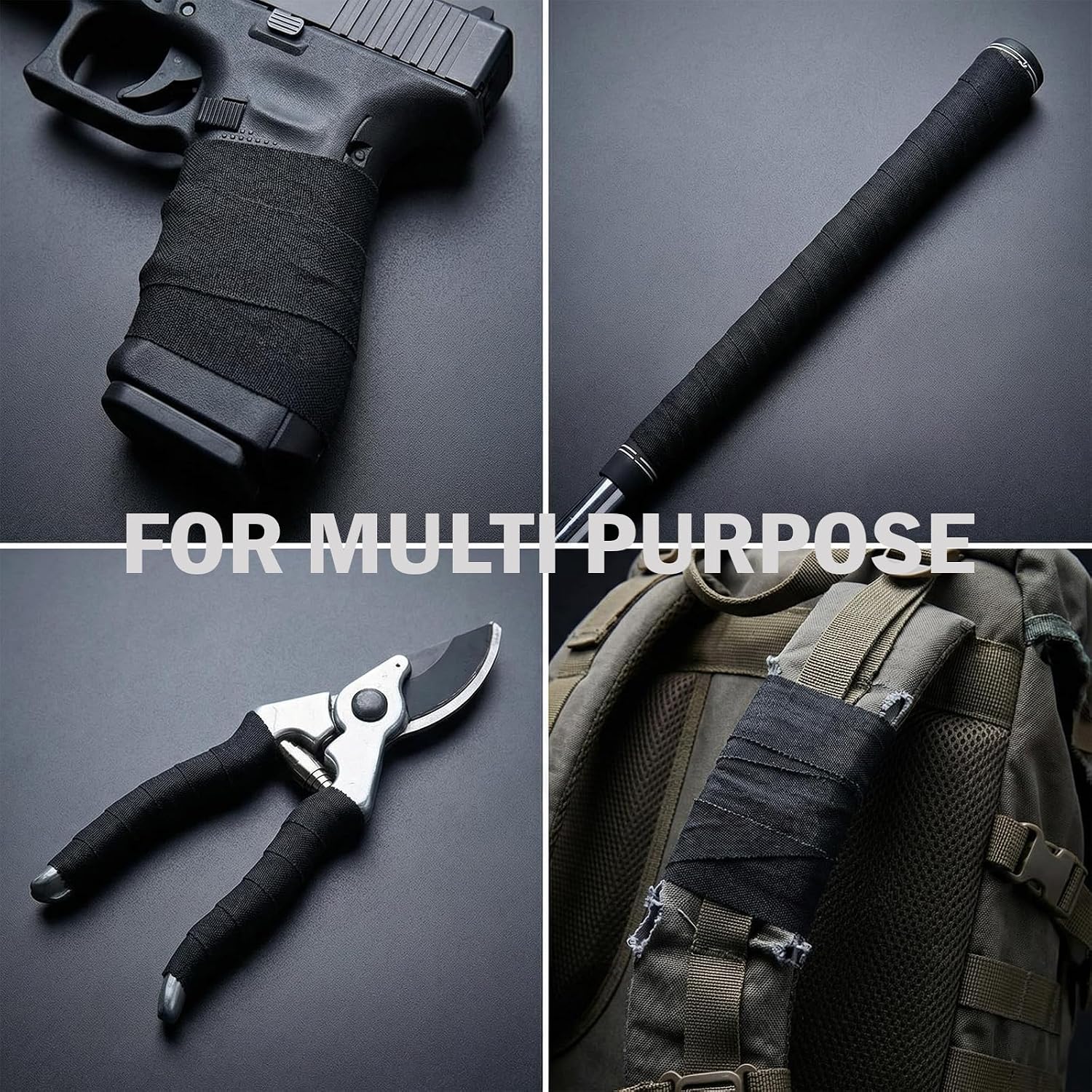Tactical Tape 2 Pack Gun Grip Tape 1.5" Non-Reflective Multipurpose Wrap Tape for Rifles, ShotgunsGun, Magazine, Tactical Geer, Sport Handle, Gardening Tools