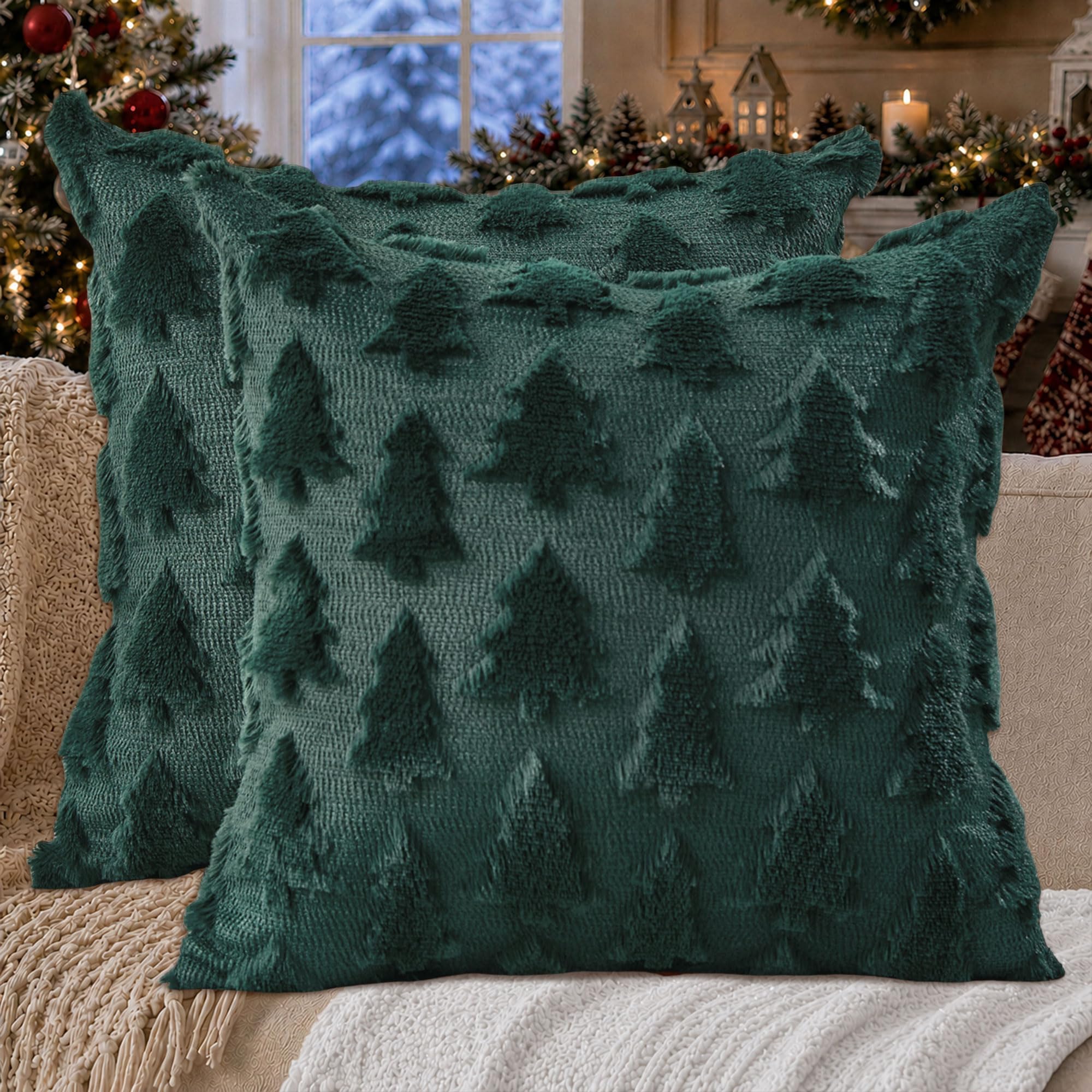 DFXSZ Christmas Tree Pillow Covers 16x16 Set of 2 Christmas Decor Green