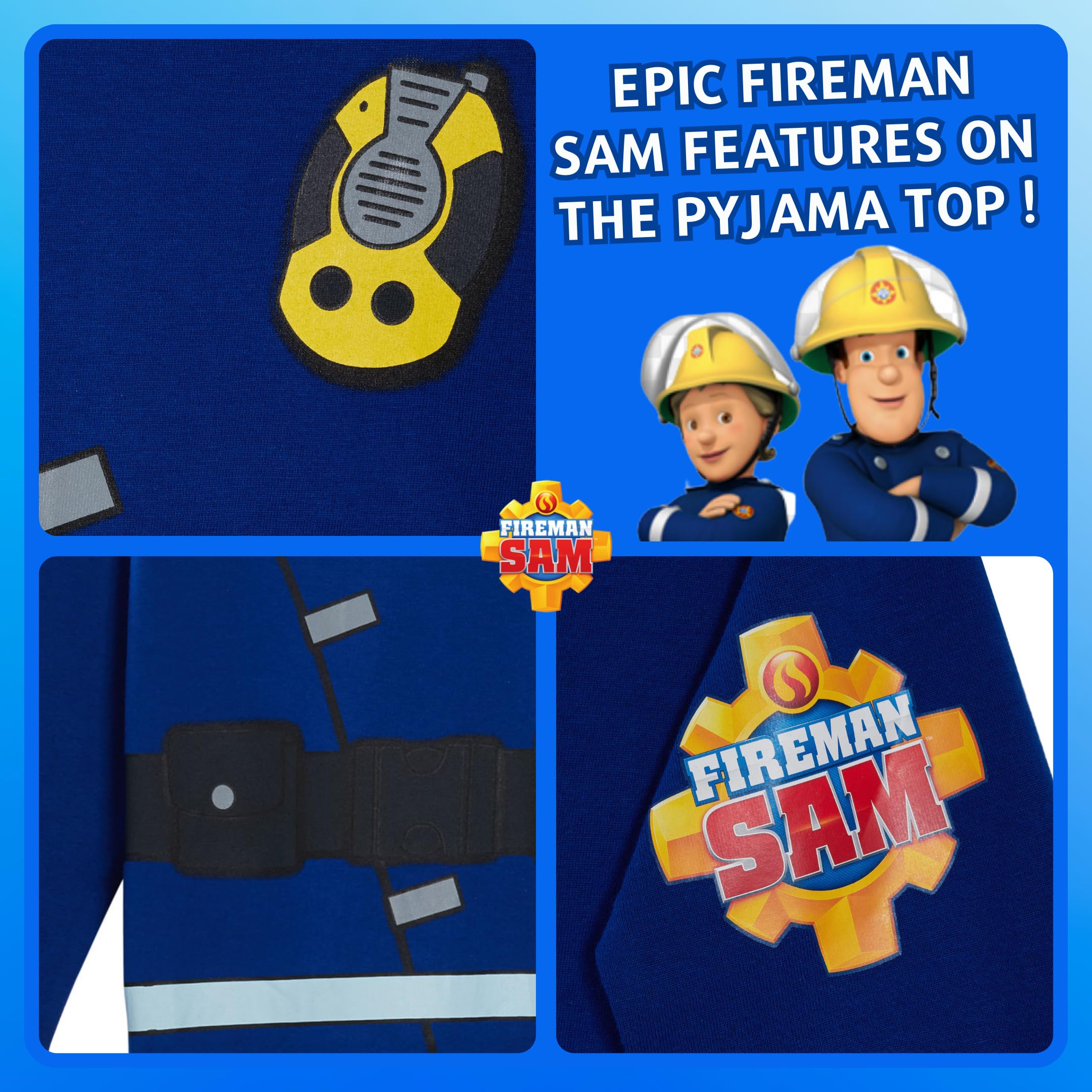 Fireman Sam Chłopcy Nowość Ubieranka Piżama Dzieci Pełnowymiarowy Postać Pjs Rozmiar