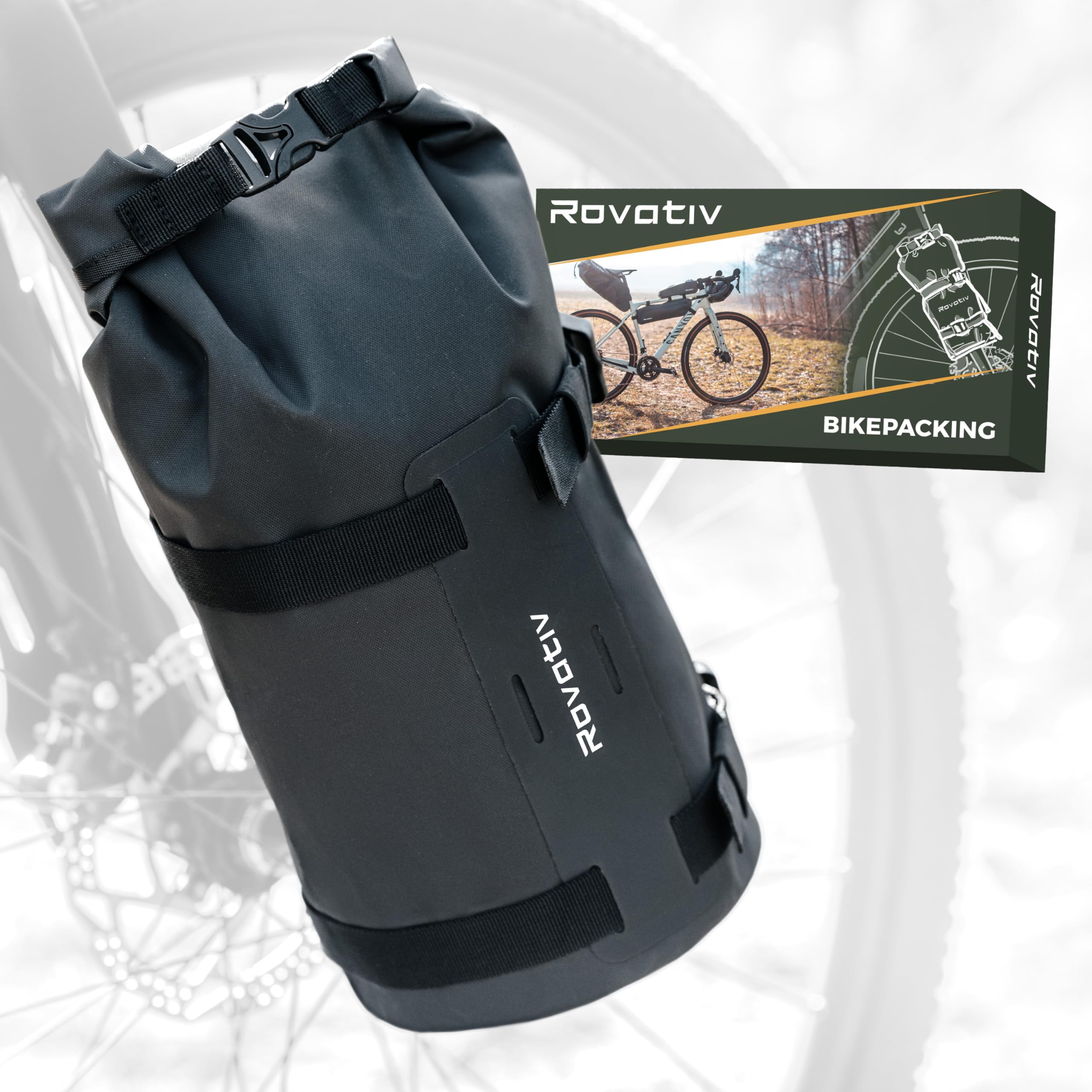 Rovativ® Bikepacking Gabeltasche [6 Liter] 100% Wasserdicht - Fahrrad Gabeltasche - Dry Bag für Gravel Bike Rennrad und MTB