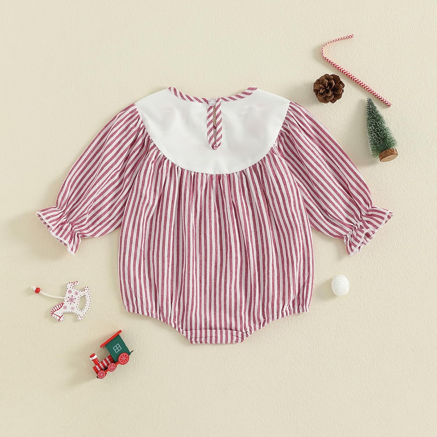 My First Valentines Day Baby Girl Outfit Love Embroidery Smocked Romper Long Sleeve Striped Onesie Cute Clothes - Image 7