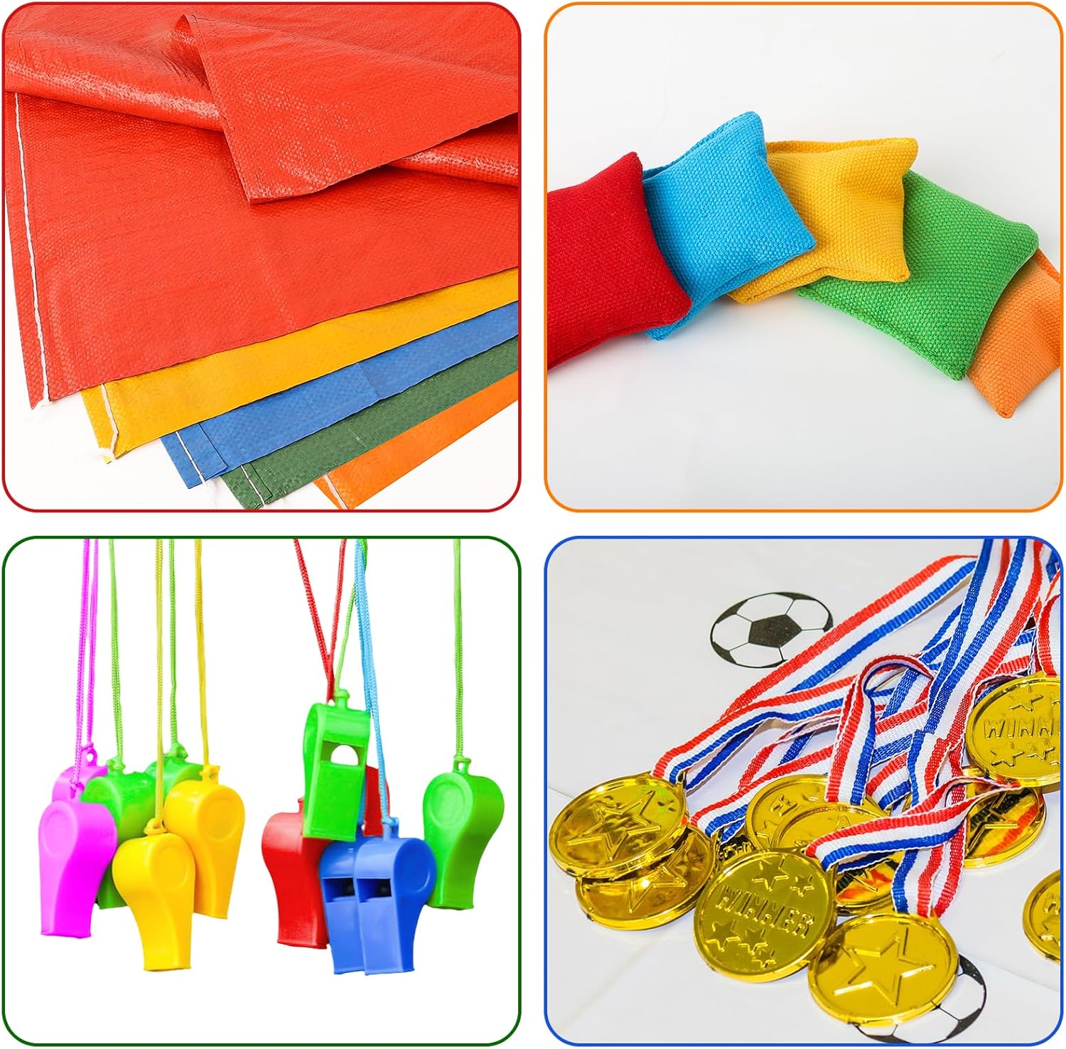 Potato Sack Race Bags Set with Whistles Medals,Jump Sacks, Bean Bags, Prizes,Whistles for Kids Adults Outdoor Carnival Games, Birthday Party, Field Day Activities