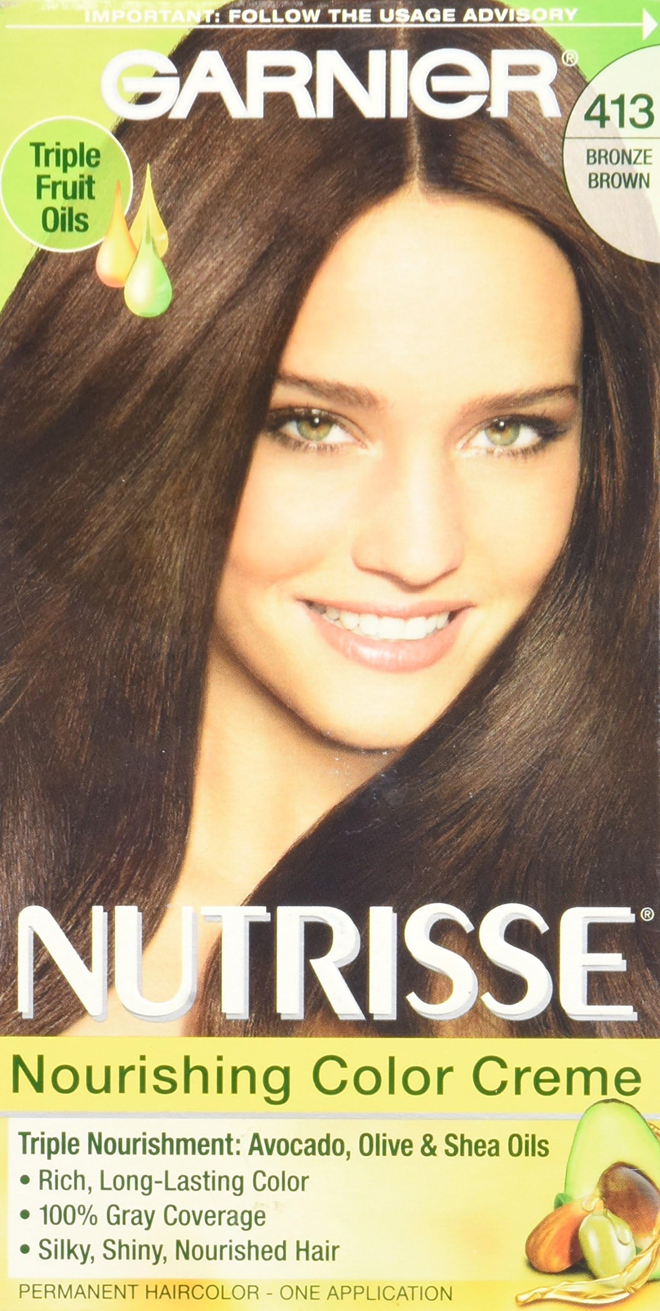 Garnier Nutrisse Nourishing Hair Color Creme, 413 Bronze Brown (Packaging May Vary)