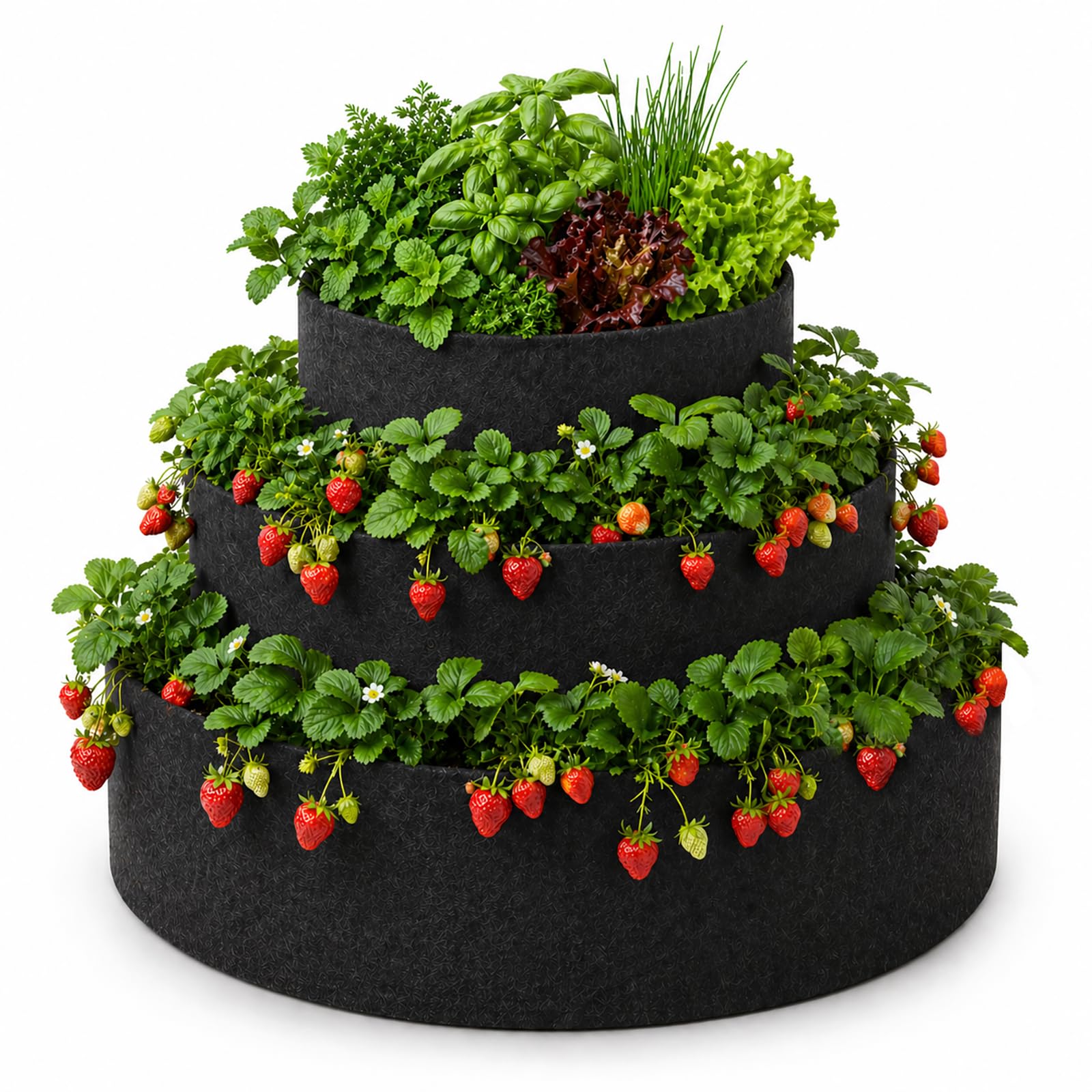 Maceta de fresas de 3 niveles y huerto textil vertical para siembra de plantas de hierbas