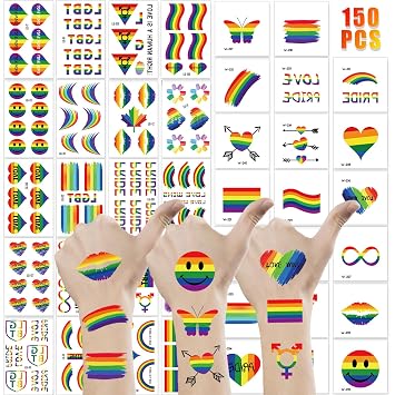 40 ورقة قوس قزح الوشم المؤقت، LGBT فخر المثليين الوشم المؤقت تصاميم الديكور يضم الزهور والفراشات والقلوب والشفاه والأعلام