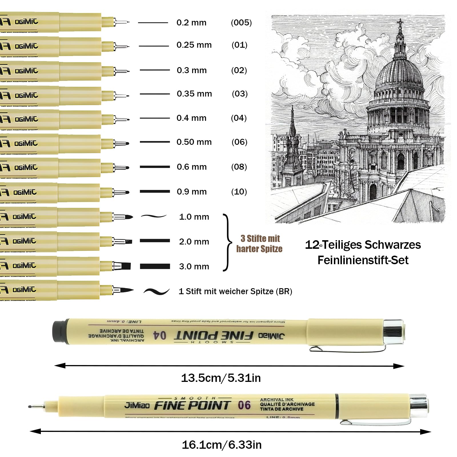 Set Penne Da Disegno Multiliner - 12 Pezzi, Punte 0.15-0.5 Mm, Per Schizzi E Tecnica - Foto 9