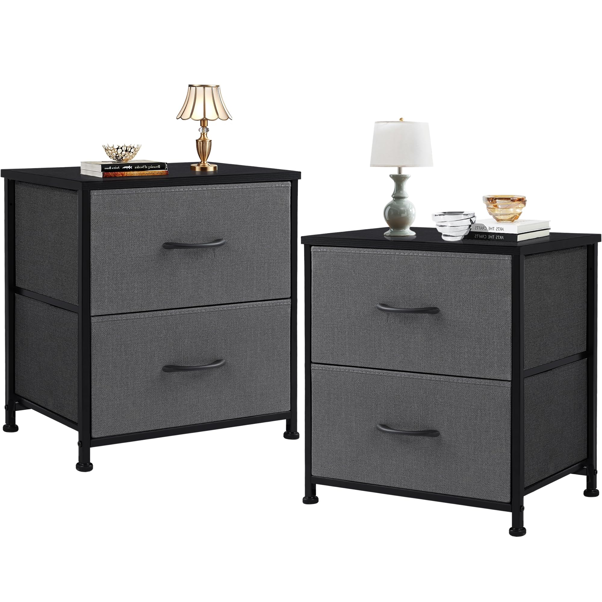 DUMOS Lot de 2 Tables de Chevet en Tissu - Armoire étroite - Commode de Chambre à Coucher - Style Industriel - pour Salon, Chambre d'enfant, Couloir