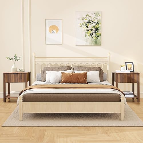 Miniatura 6 de Mesa auxiliar pequeña acanalada con almacenamiento, mesa auxiliar de cama moderna de mediados de siglo con cajón, mesita de noche pequeña para