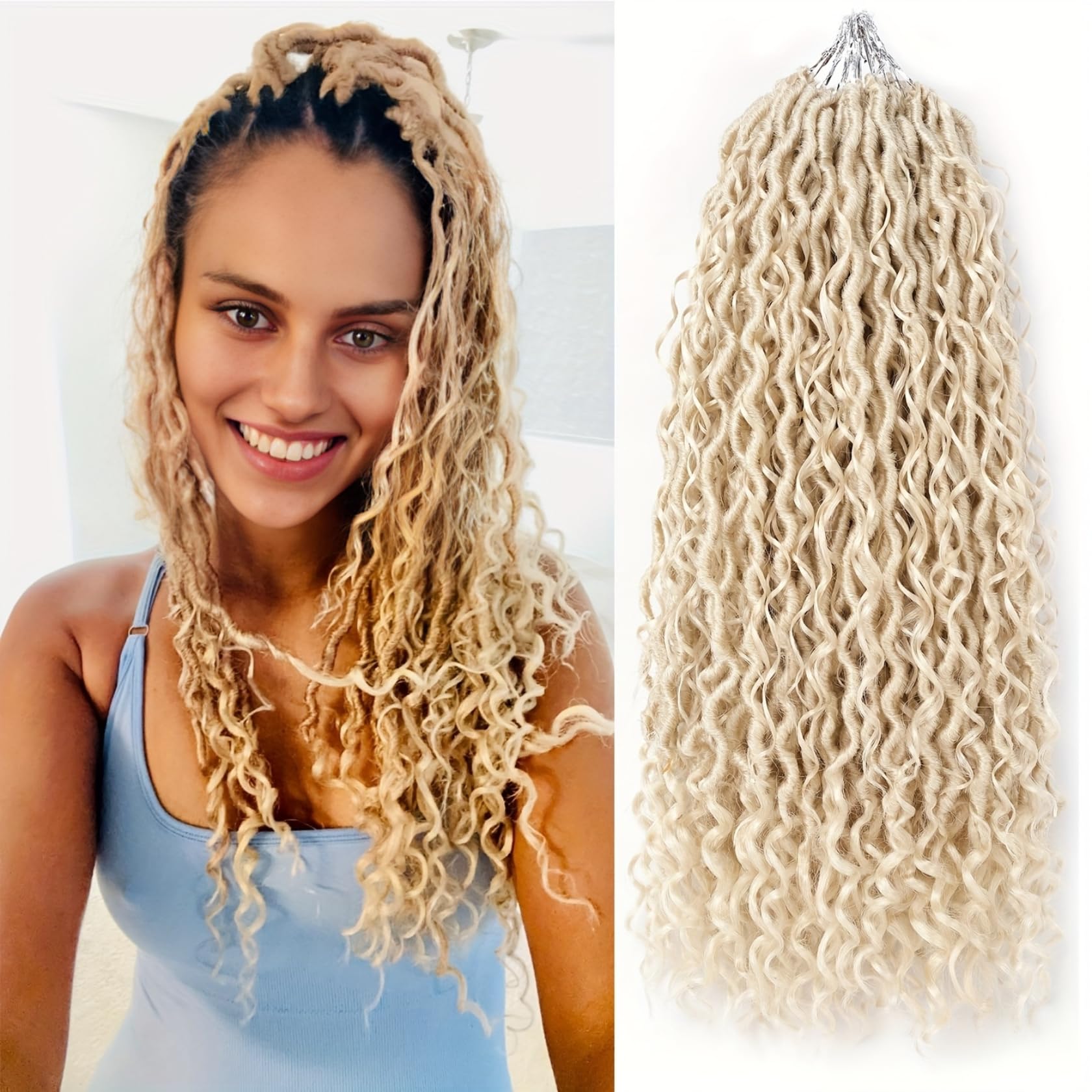 Aipin Goddess Crochet Hair 18 Inch Boho River Locs Hippie Locs Wavy Crochet With Curly Hair In Middle And Ends Braids Hair Extensions (7Packs,18 inch,