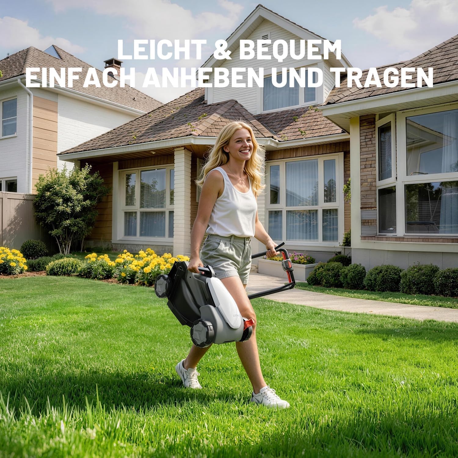 Litheli Akku Rasenmäher 5,0Ah, 20V/33cm Schnittbreite, bis 300 m², 35L Fangkorb, 25-65 mm Schnitthöhe, inkl. 5,0 Ah Akku