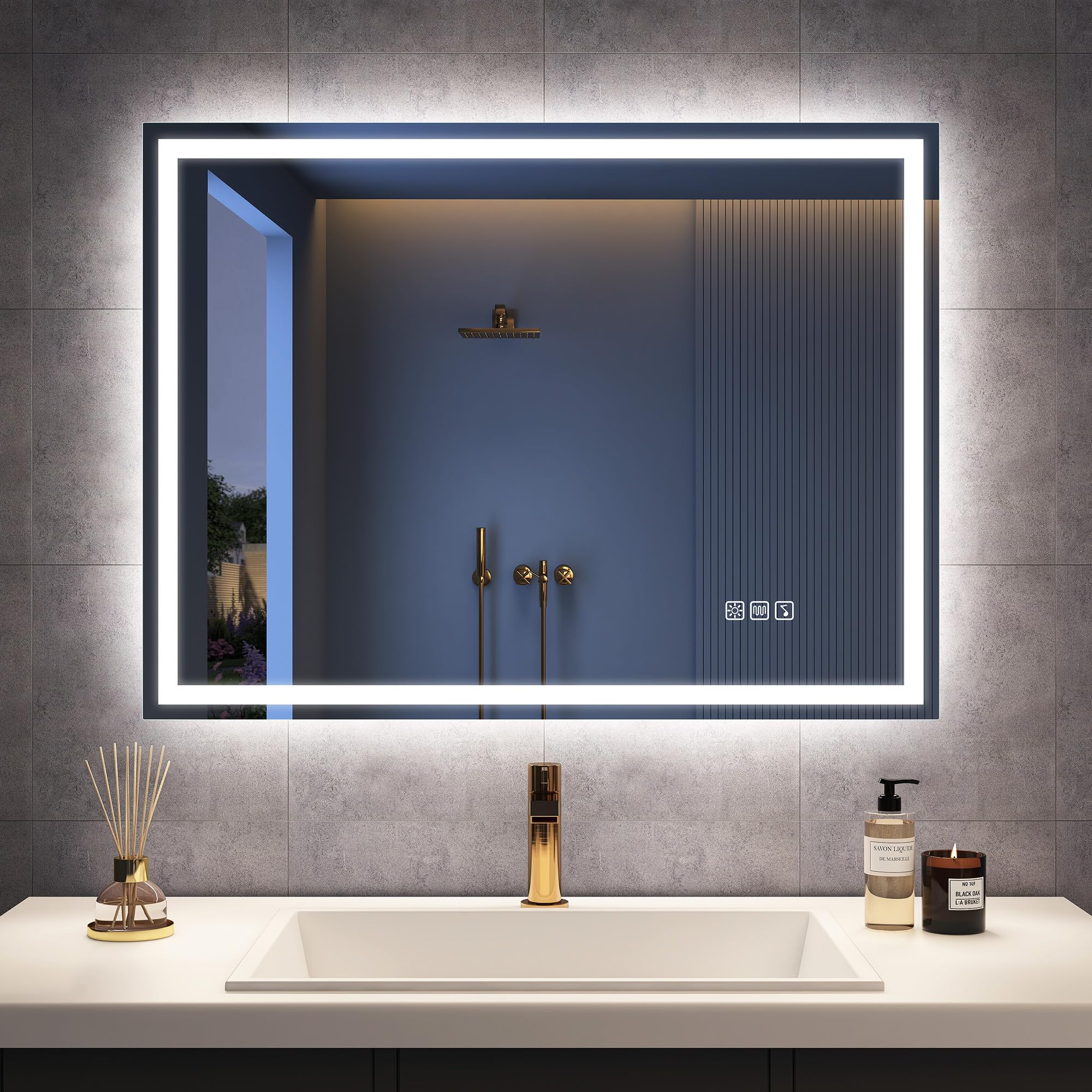 Starlead M3015 Madrid Silver (Bluetooth) 600X800 Mm Bathroom-Mirror-With-Led-Lights And Bluetooth, Led-Bathroom-Wall-Mirror With Anti-Fog, 3 Colors Dimmable, Memory Function, Tempered Glass Cri90+, Ip44, Horizontal/Vertical