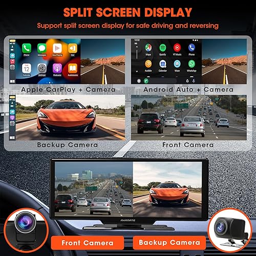 Miniatura 3 de Pantalla portátil de Apple CarPlay montaje en tablero estéreo inalámbrico Android Auto con cámara de tablero de 2.5 K - Pantalla HD IPS de 10.26