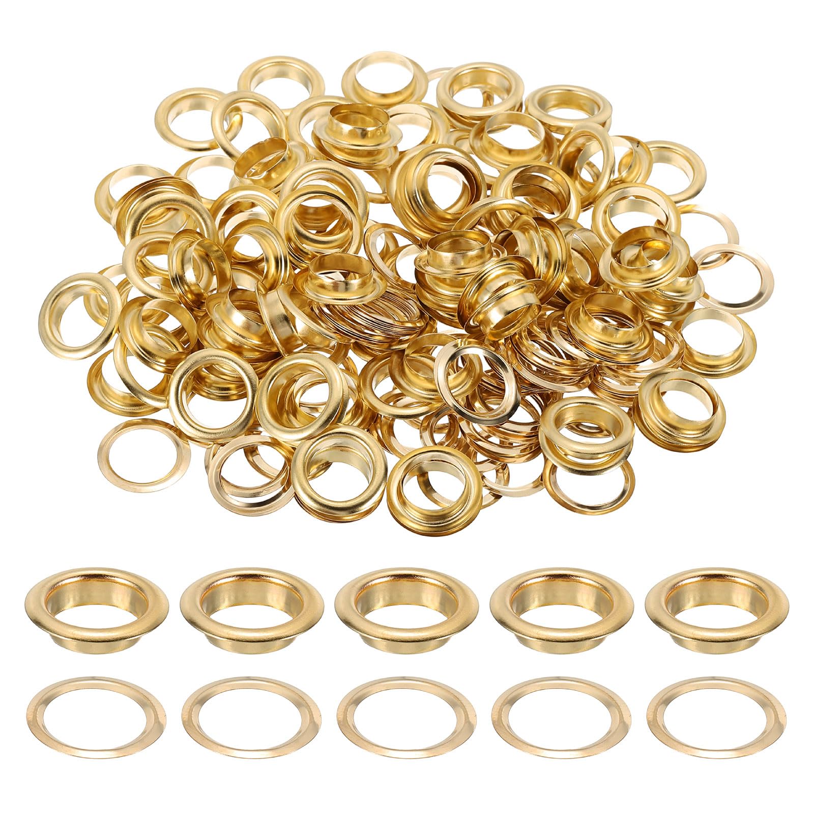 sourcing map 100 Sets Grommets Eyelets, 10mm Brass Self Backing Eyelets Metal Eyelet with Washers for Belts, Shoes, Clothes, Bead Cores, DIY Project, Gold Tone