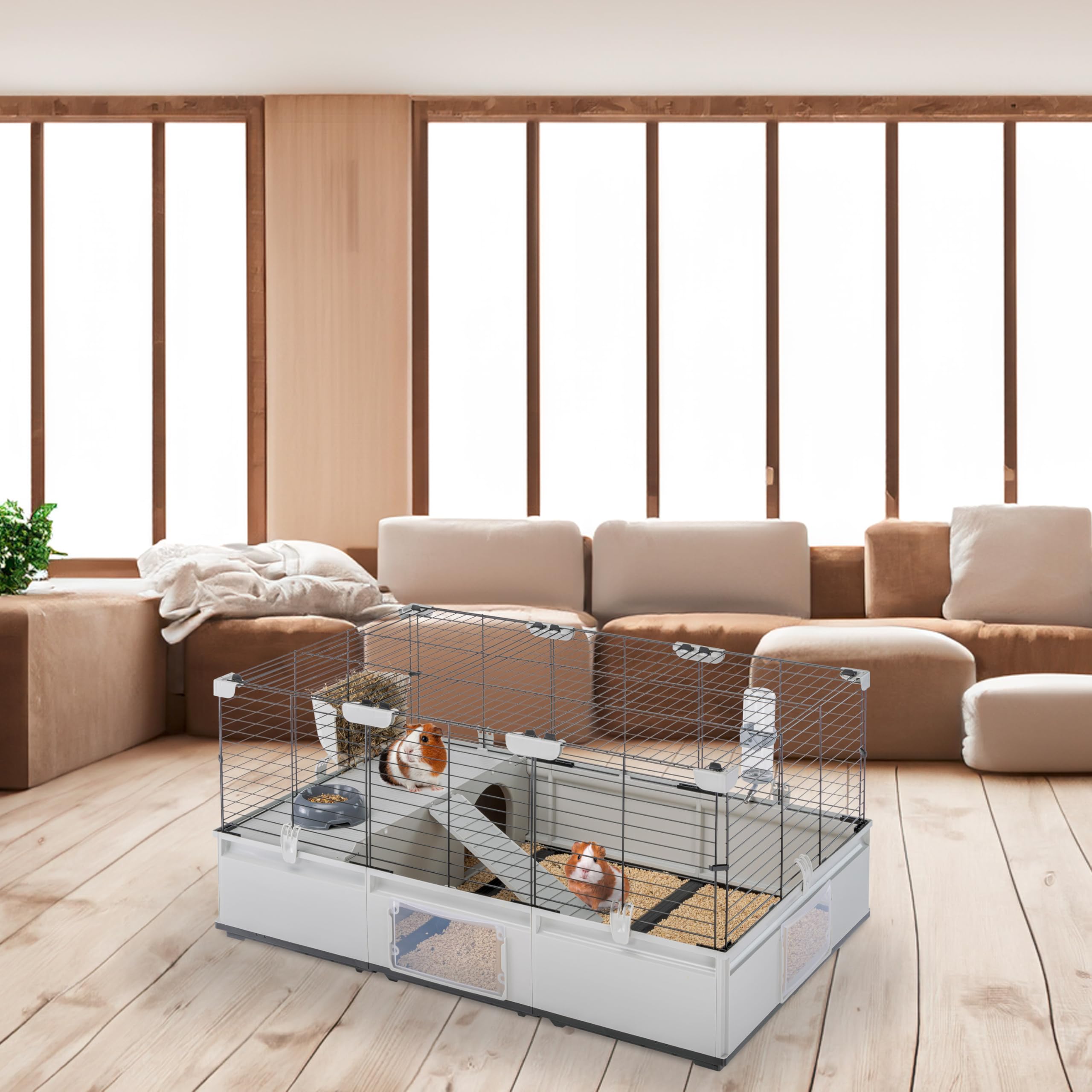 Ferplast Kaninchenkäfig, Hasenkäfig, Meerschweinchenkäfig, MODULAR 2, Modularer, erweiterbare, mit Zubehör, 109 x 72 x h 56 cm