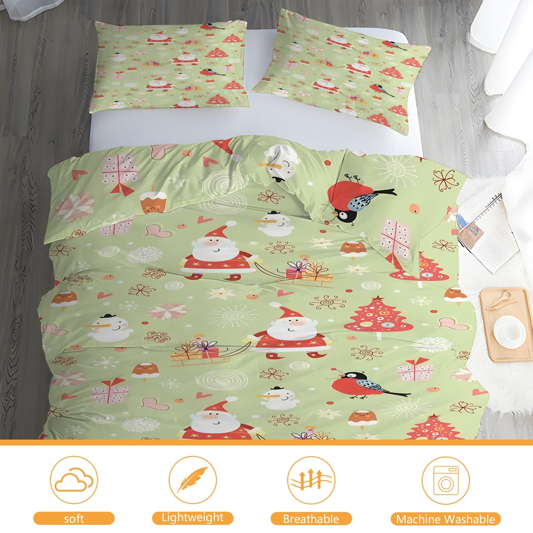 Poszwa na kołdrę 220 x 240 SapindeChristmas Komplet pościeli na Boże Narodzenie, poszewka na kołdrę z mikrofibry i 2 poszewki na poduszki 65 x 65 cm, z zamkiem błyskawicznym