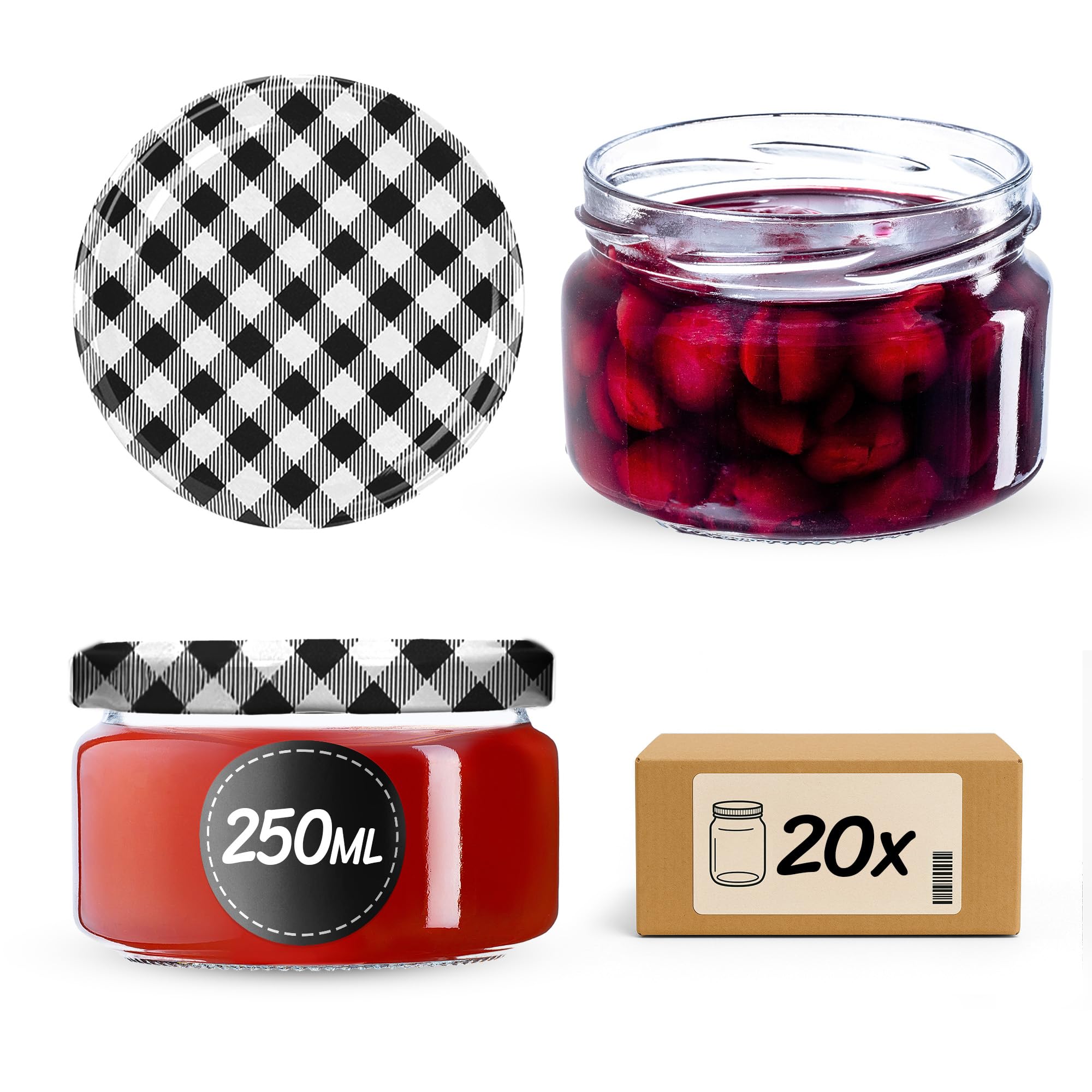 Lot De 50 Bocaux à Confiture 250 Ml Noir Mat – Couvercles Twist-Off Hermétiques, Idéal Cadeaux Maison