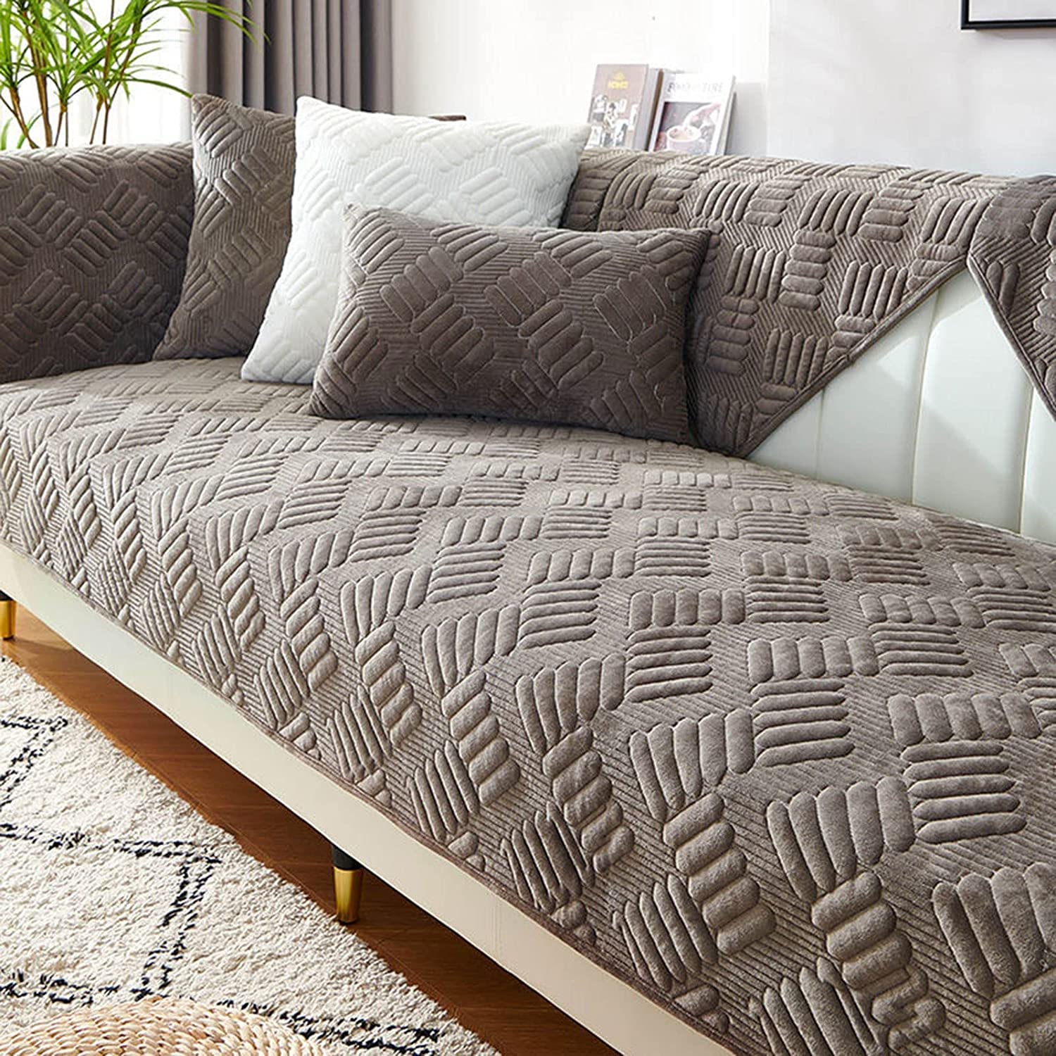 Sofa Slipcover Corner 3/2/1/4 Seater Sofa Cover L Shape Couch Cover Velvet Thick Sofa Protector Anti-slip Reversible Quilted Corner Slipcovers Washable for Sectional Couch ( Color : E , Size : 110x240