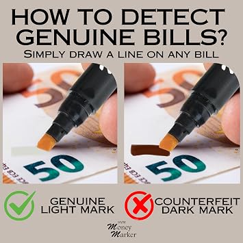 HVM Counterfeit Money Detector Pen (2 Counterfeit Pens) - Money Marker Bill Detector Pen with Upgraded Chisel Tip - Detect Fake Bills, Universal False Currency Checker Pack