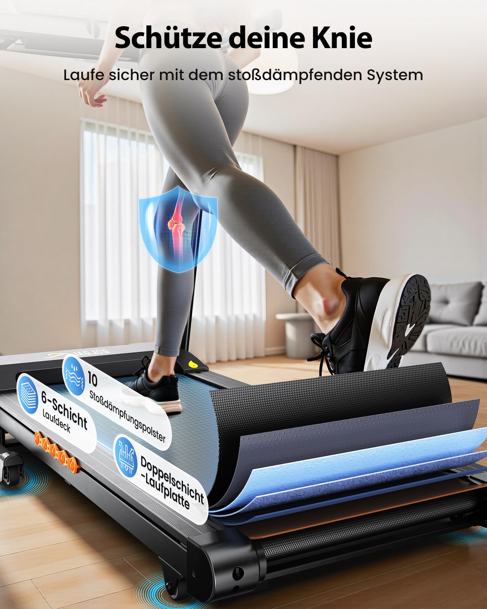 JAGJOG Laufband mit 15% Auto-Steigung und leisem 3-PS-Motor | 1-14 km/h, 12 Programme, LED-Anzeige, klappbar und bis 136 kg