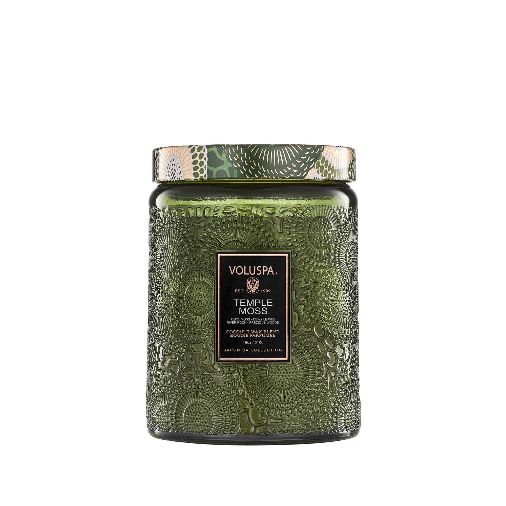 Voluspa Temple Moss Large Jar Candle | 100 Hour Burn Time | Natural Wicks for a Clean Burn | Vegan | Poured in The USA