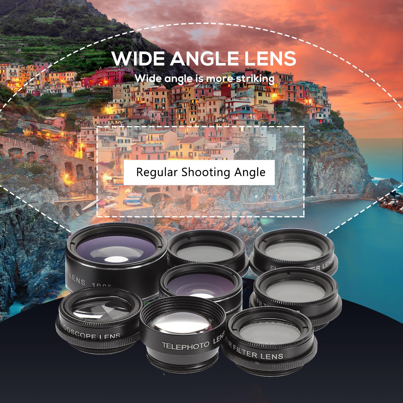 Kit obiettivo fotocamera 10 in 1 per cellulare, obiettivo zoom ad alta definizione, obiettivo grandangolare macro fisheye, compatibile con smartphone, per fotografia professionale e uso in