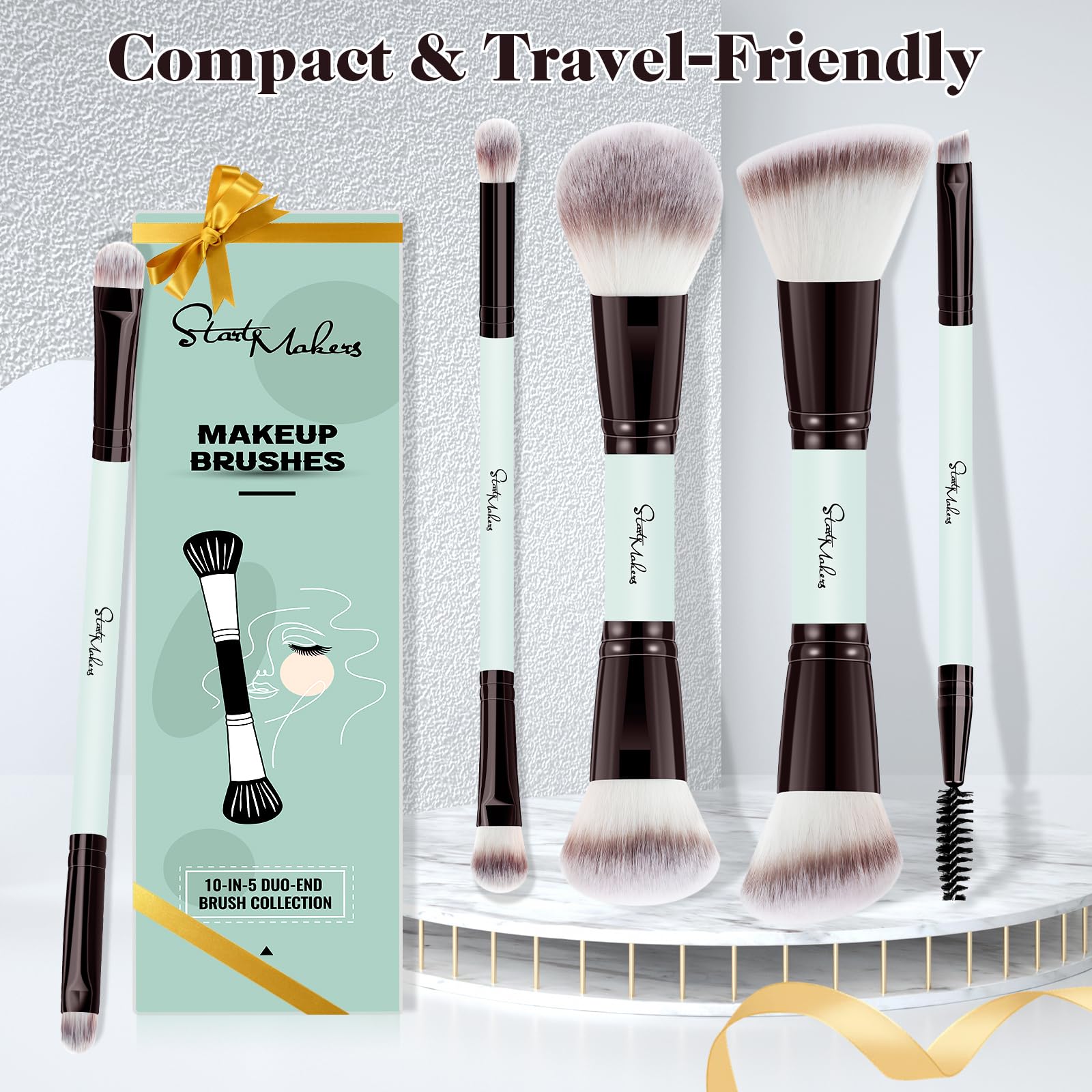 START MAKERS Make-up-Pinsel-Set, 5-teilig, doppelendig, Foundation, Konturen, Concealer, Rouge, Puder, Bronzer, Lidschatten, Pinsel für Flüssigkeit, Creme, Puder, Mischen, Polieren, Tupfen von Gesicht