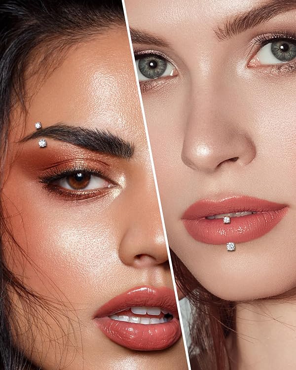 COCHARM Cute Double CZ Rook Earrings for Women 16g Rook Barbell Vertical Jewelry Stainless Steel 8MM Rook Eyebrow Piercing Jewelry Dainty Eyebrow Rings by COCHARM - Used condition - Image 2