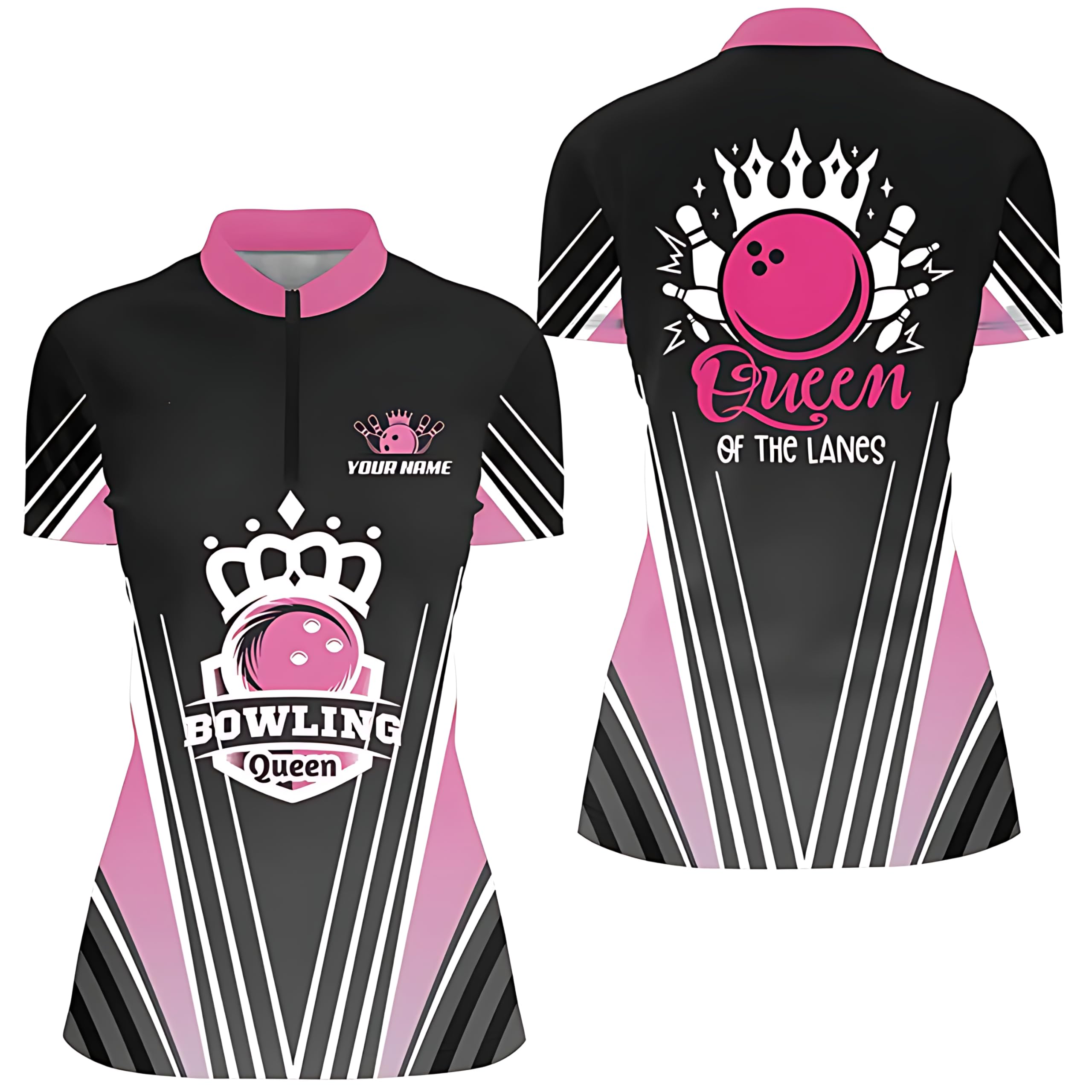 Personalized Quarter Zip Bowling Shirts for Women, Custom Pink Bowling Queen Shirt, Queen of Lanes Q4607