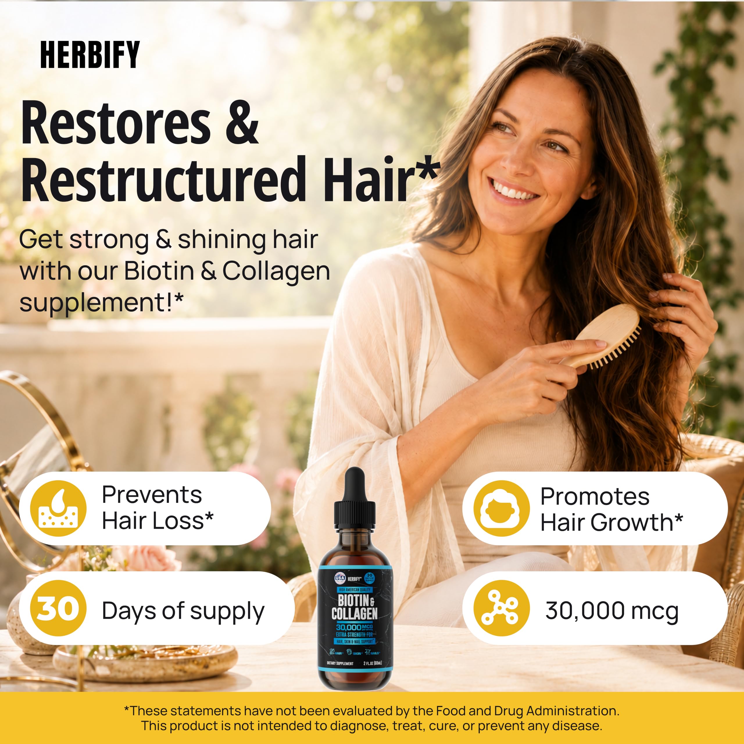 HERBIFY Liquid Biotin and Collagen Drops for Women & Men, 30 Days of Supply - Support Hair, Skin & Nails - Liquid Collagen for Women - 2 FL Oz Made in USA — Amazon image 2