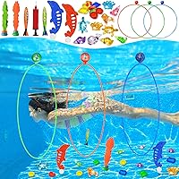 Jasonwell 28PCS Pool Diving Rings & Swim Thru Toys - Underwater Treasures, Torpedoes, Fish for Kids Adults Pool Games