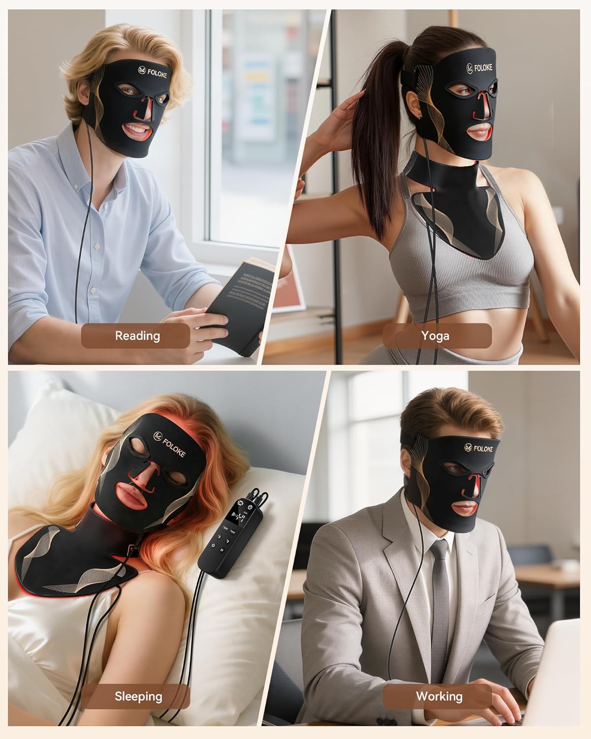 Red Light Therapy for Face, LED Light Therapy Mask Skin Care Mask & Neck, LED Red & NIR Light Therapy Wavelength for Home Use, Working Travel Yoga Sleep
