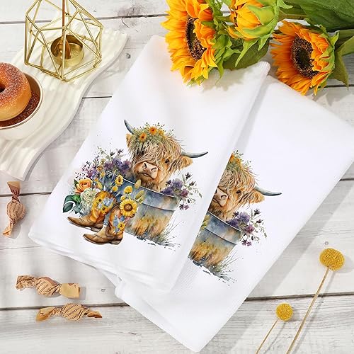 Miniatura 4 de AnyDesign Highland Cow - Toalla de cocina rústica de granja de 18 x 28 pulgadas, diseño de girasol decorativo de verano para cocina, hogar, cocina,