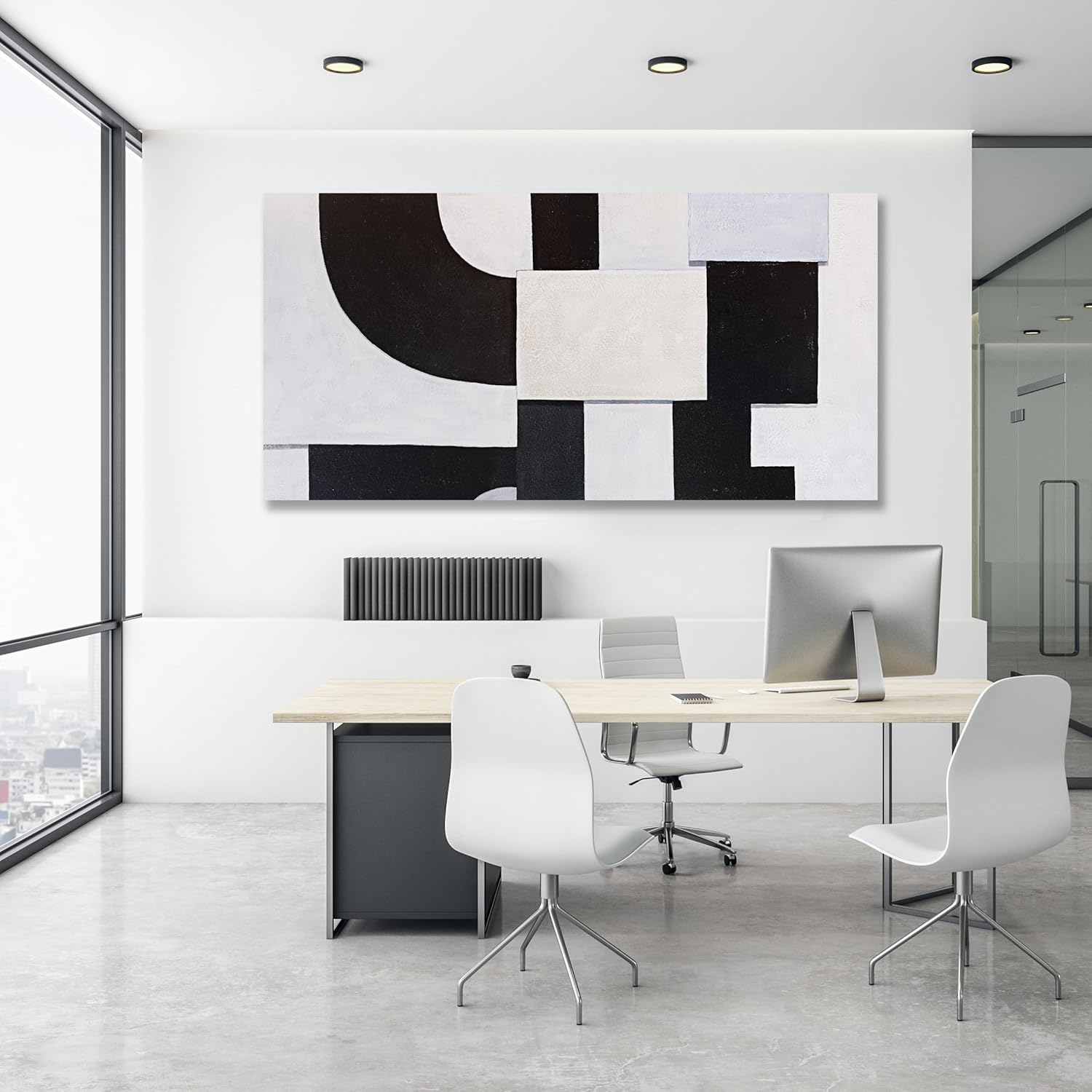 AERART Abstract Canvas Wall Art Maximalist Decor Black White and Grey Irregular Shape Home Decor Abstract Artwork Wall Decor Artwork for Bedroom Living Room Decoration Home Kitchen Office 24" X 48"