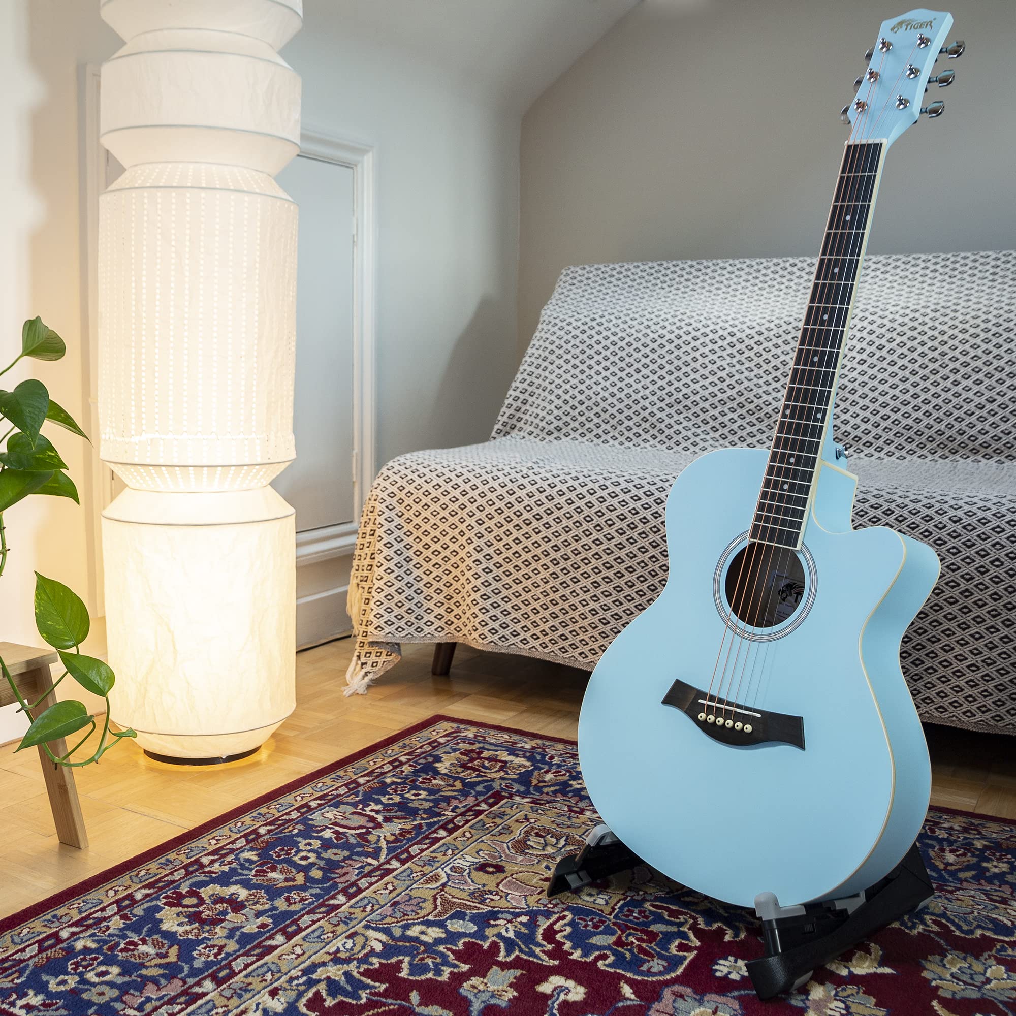 TIGER ACG1-LBL-SM chitarra acustica parlour azzurro opaco | Chitarra acustica full size con corpo parlour, ideale dai 12 anni in su, include 6 mesi di lezioni gratuite.