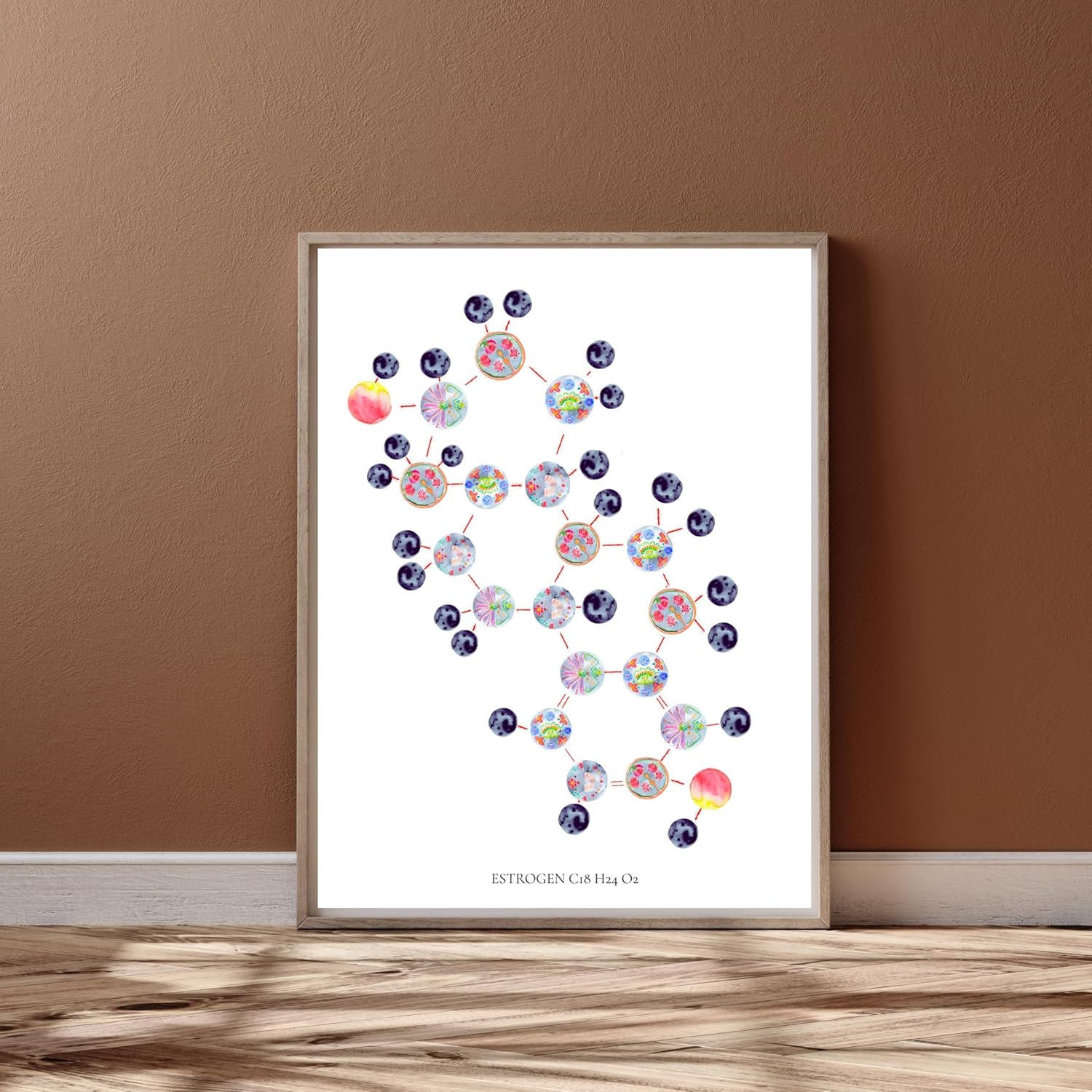 MEDPAPERS Estrogen Hormone Molecule Menopause Perimenopause Gynecology Office Art, Watercolor OBGYN Artwork Clinic Hospital Medical Office Decor, Giclée (11.7x16.5 in (A3))