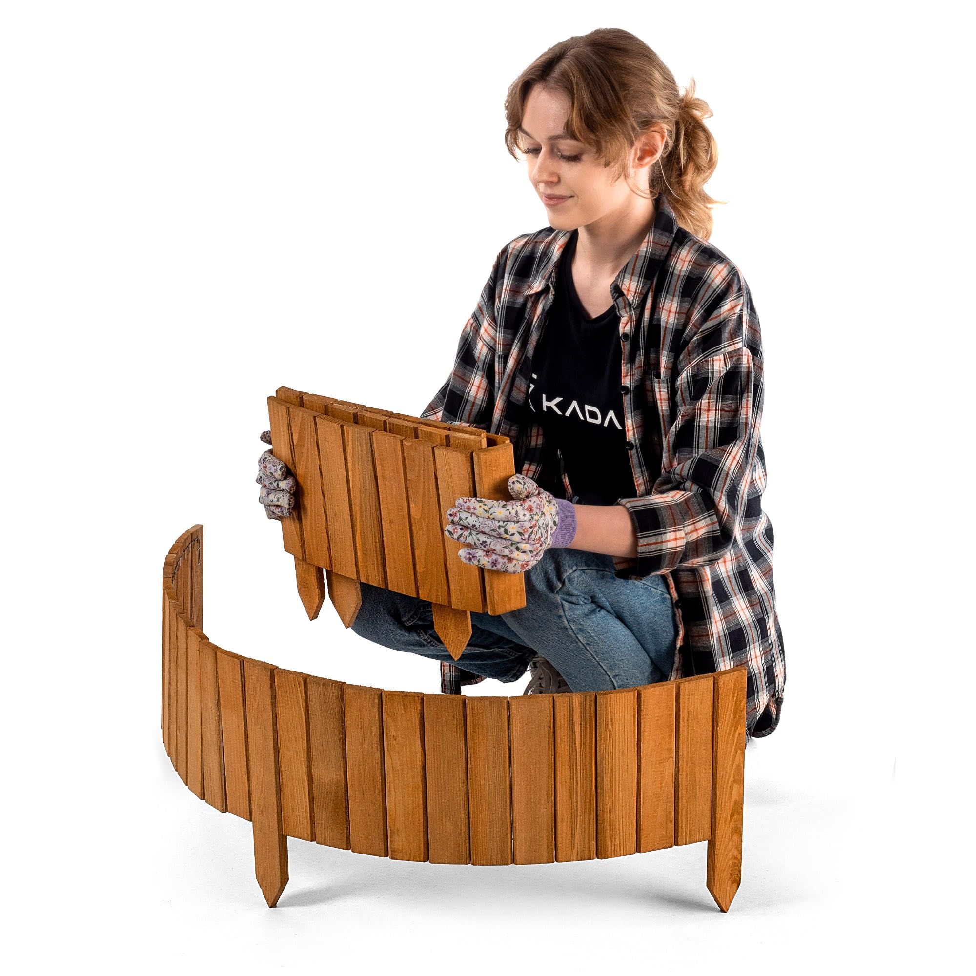 KADAX Borde para césped de madera, 116 x 20 cm, enmarcado de bancal, delimitación de jardín, valla de madera flexible, valla de jardín, valla para jardín, delimitación de bancal flexible, borde de