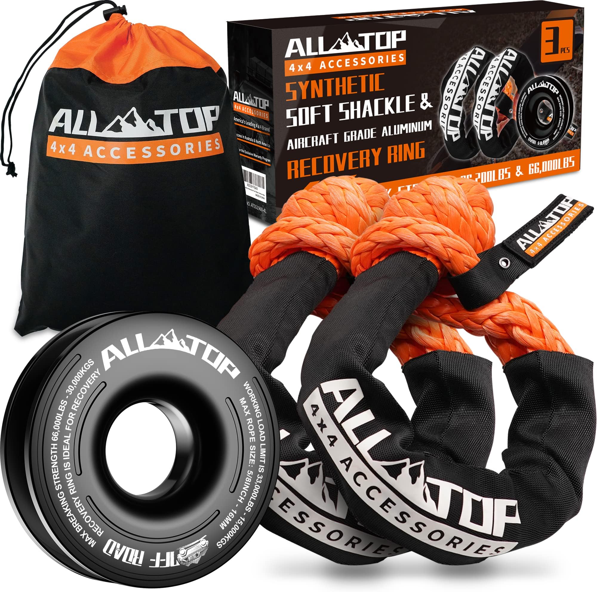 ALL-TOP Synthetic Soft Shackles 1/2" x 22" (2Pack) + Recovery Ring