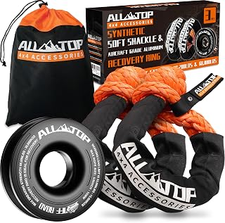 ALL-TOP Synthetick Soft Shackle & Recovery Ring Kit (2PCS 1/2in x 22in - 48300LBS Shackles + 1 Snatch Pulley Ring) for Winch Tackle Pulley System