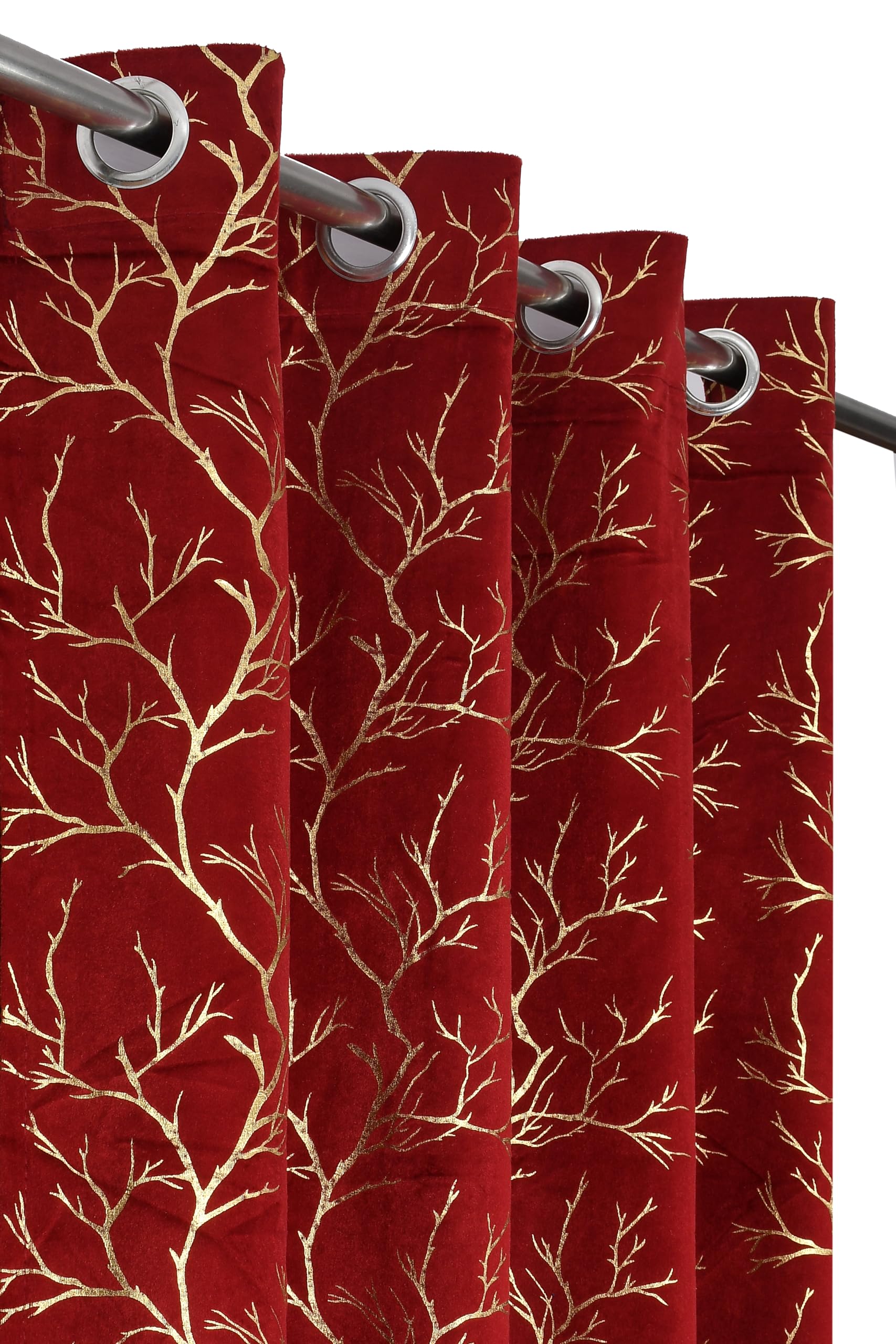 7 Feet Premium Printed Velvet Tree Branches Design Room Darkening Door Curtains 7 feet Long Set of 1 (Maroon Size 48 * 84Inches)