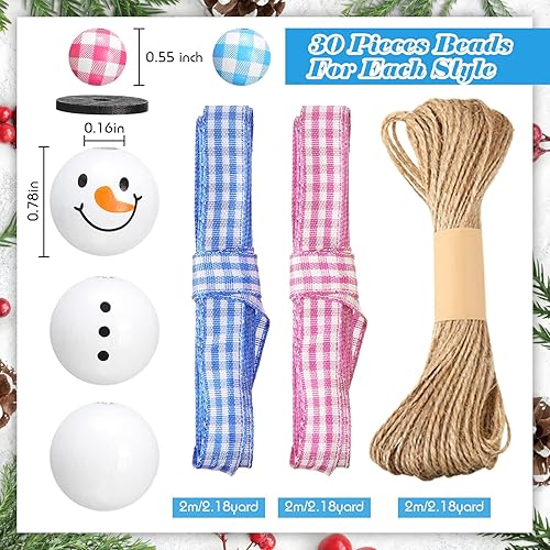 Miniatura 6 de 180 cuentas de madera de muñeco de nieve de Navidad, cuentas de madera de invierno, cuentas redondas de madera de búfalo de Navidad, cuentas