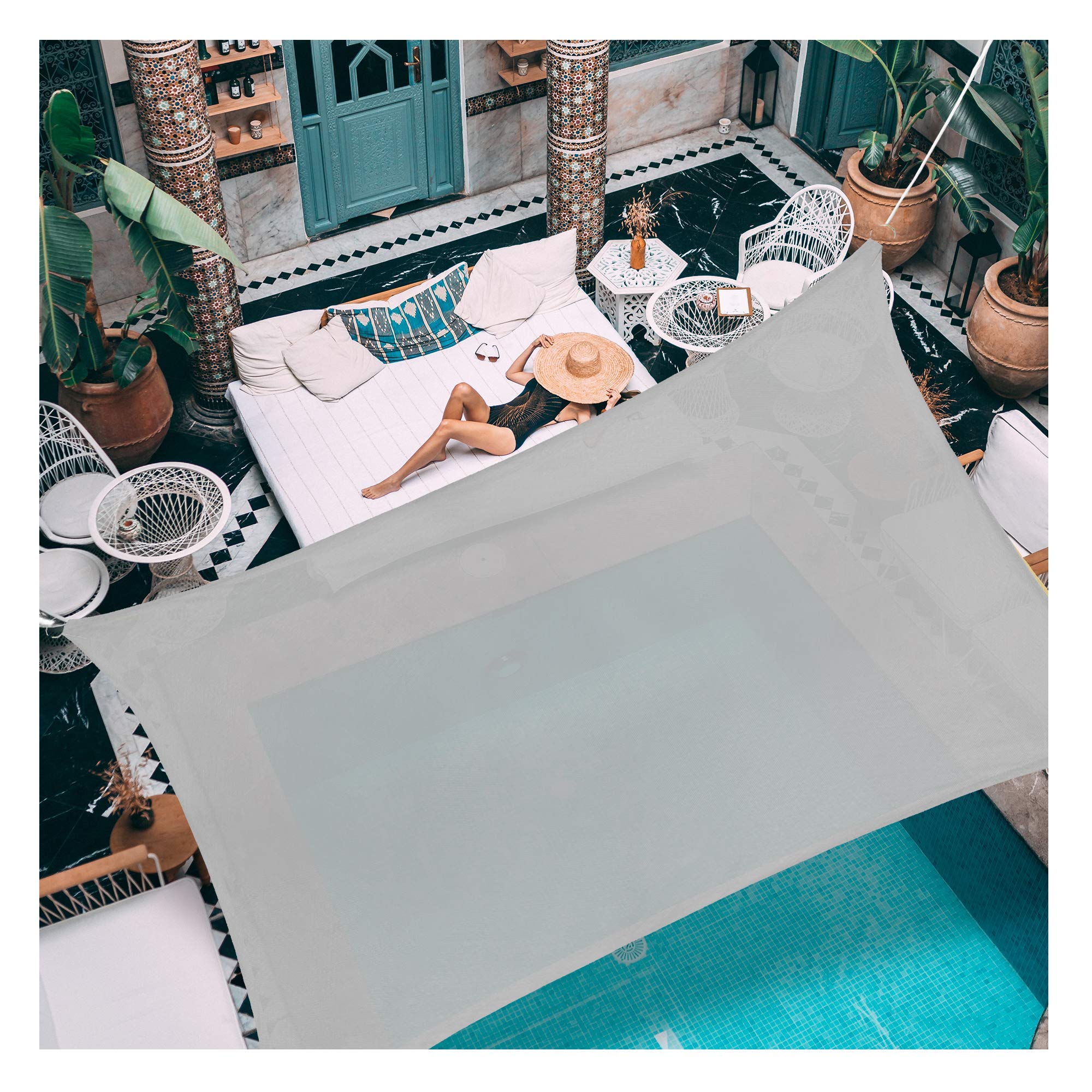 D&D Rectangle Shade Sail 5 x 7 Meter Feet 95% 180GSM UV Block Canopy Sun Shade Cloth for Outdoor Patio Lawn Garden Backyard Sand (6 x 6 Meter,Grey)