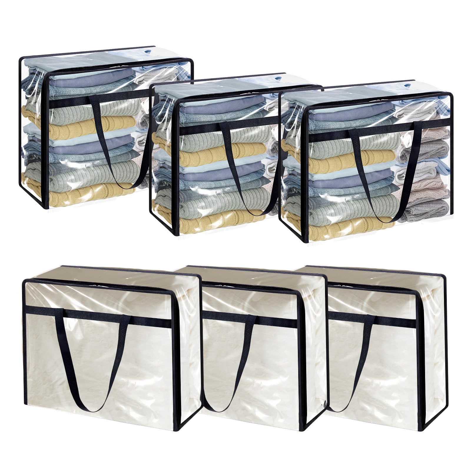 Qinglang Clear 6 Pack Clothes Storage Bags 40L Foldable Plastic Clothing Storage Boxes With Reinforced Handle Wardrobe Organizer Moving Bags Blanket Organizer For Loft Wardrobe For Bedding Duvet