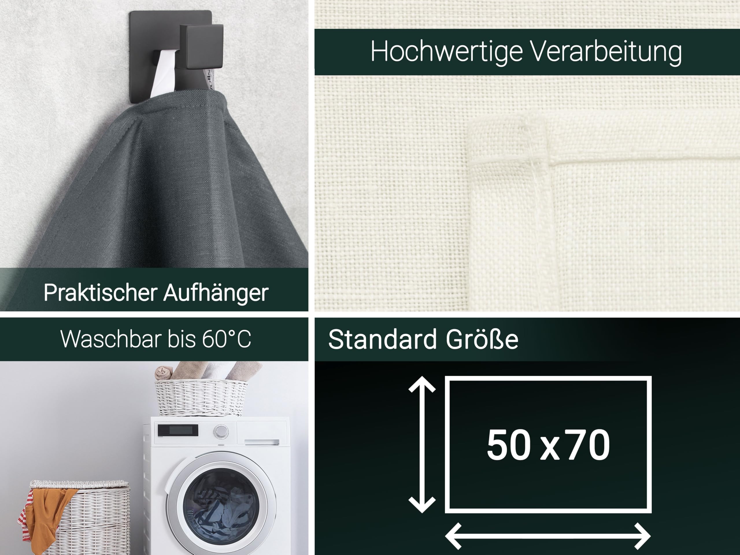 ZOLLNER 4er Set Geschirrtücher, Küchentücher, 50x70 cm, Halbleinen, Natur