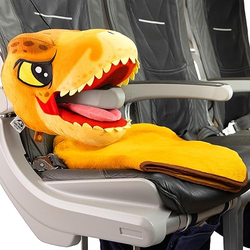 Miniatura 5 de Jurassic World Reposabrazos de cabeza de dinosaurio juguete de viaje de peluche con manta de 13 pulgadas  Juego de almohada de viaje para niños (T