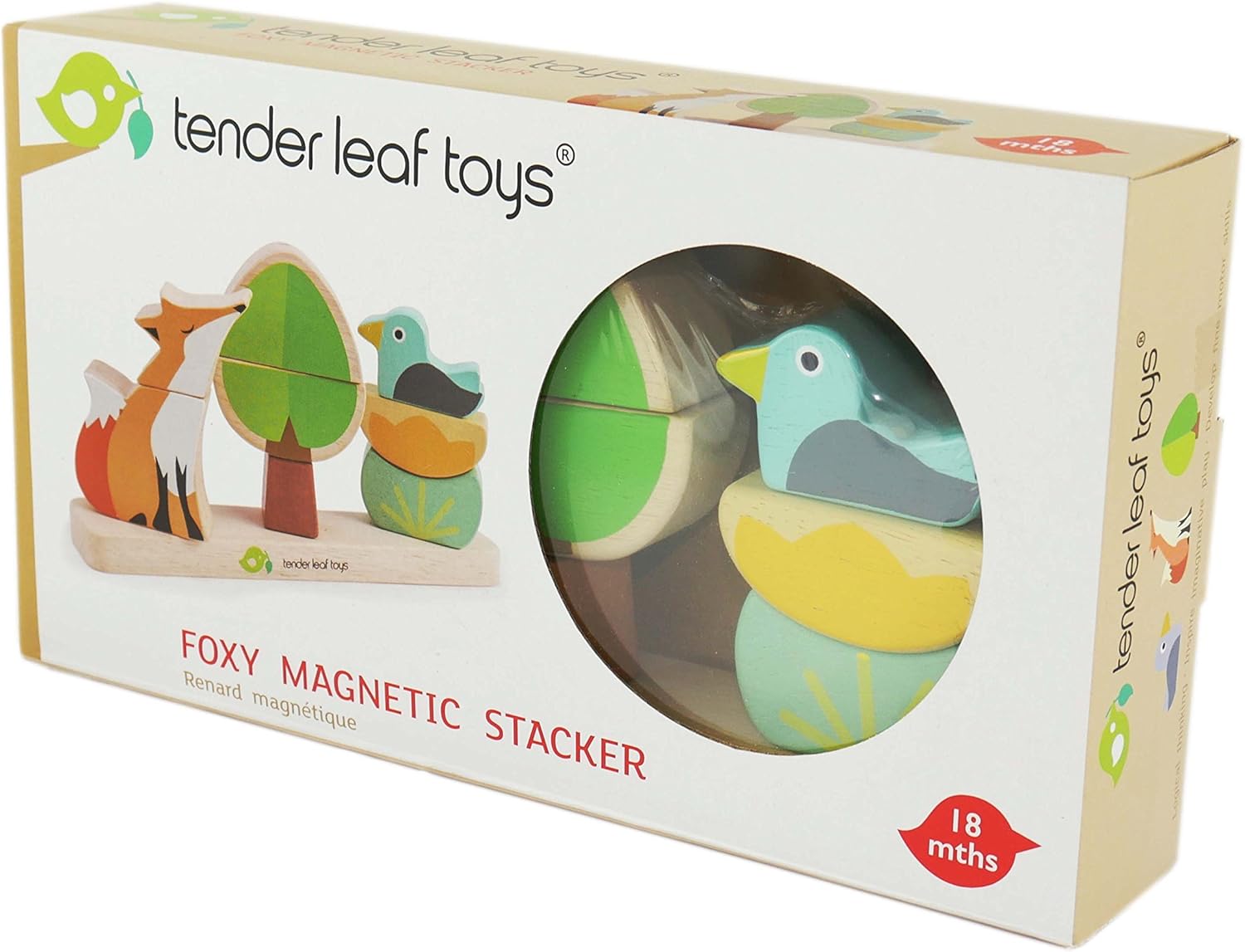 Tender Leaf Toys - Foxy Magnetic Stacker - 8 Piece Wooden Stacking and Balancing Toy & Educational Game with Travel Bag - Develops Strategic Thinking & Fine Motor Skills - Kids 18 Months +