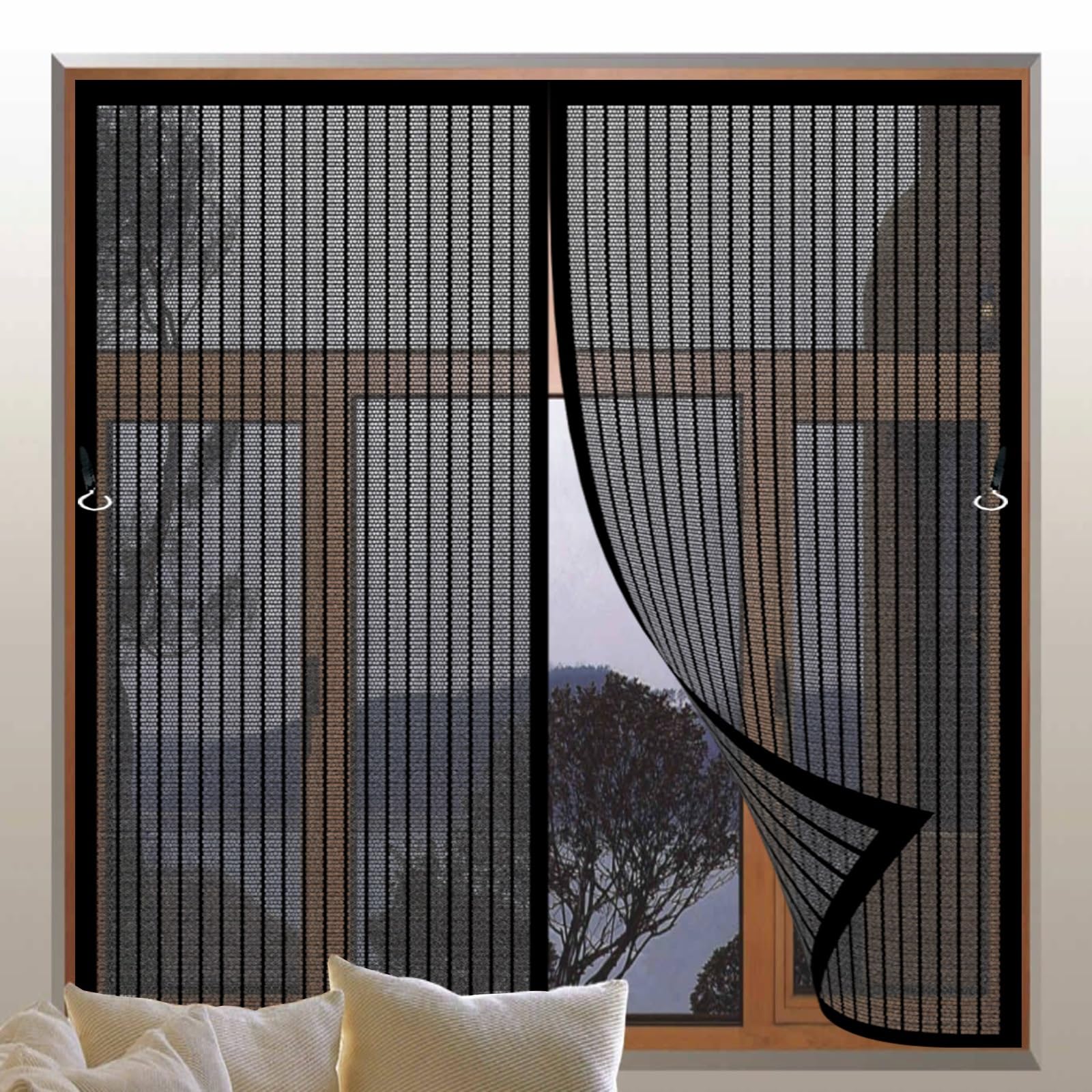 Moustiquaire Porte Magnétique 145x143cm Noir pour Balcon et Cave