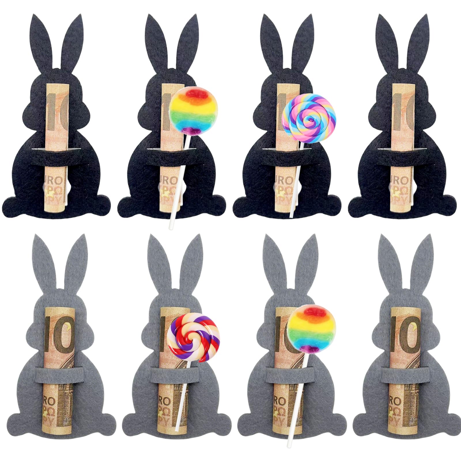 Pack of 8 Easter Money Gifts, Funny Easter Bunny Felt Decorations