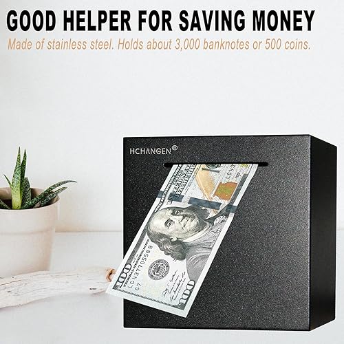 Miniatura 4 de Alcancía irrompible para adultos, hecha de acero inoxidable, caja de ahorro indestructible para dinero en efectivo (negro, 4.72 pulgadas)