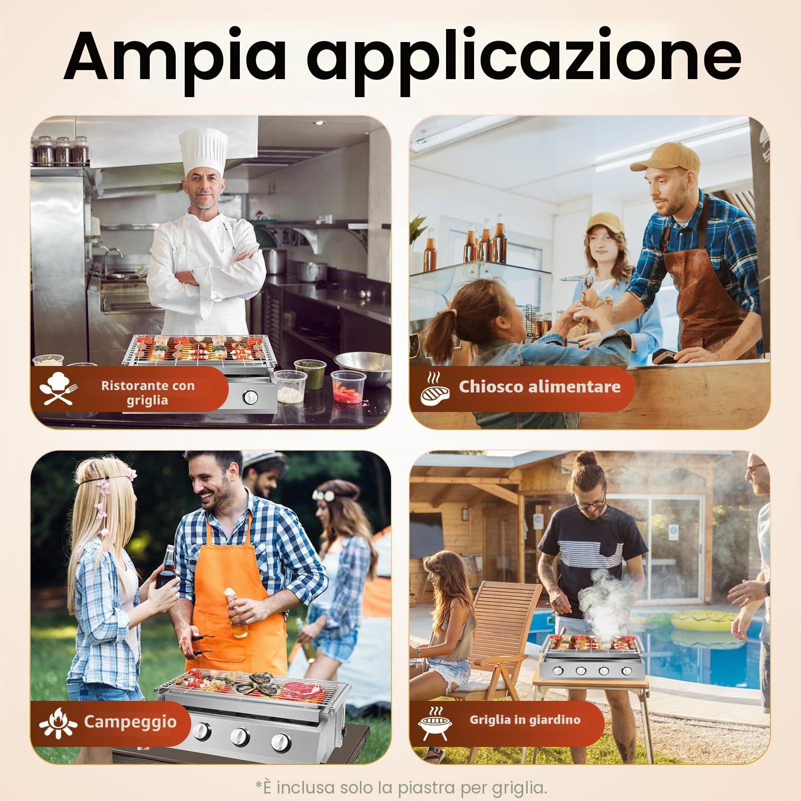 Barbecue a Gas, con Griglia in Acciaio Inossidabile Regolabile, 4 Bruciatori Indipendenti – Ideale per Giardino, Terrazza e Cortile, Ampia Superficie di Cottura 55cm