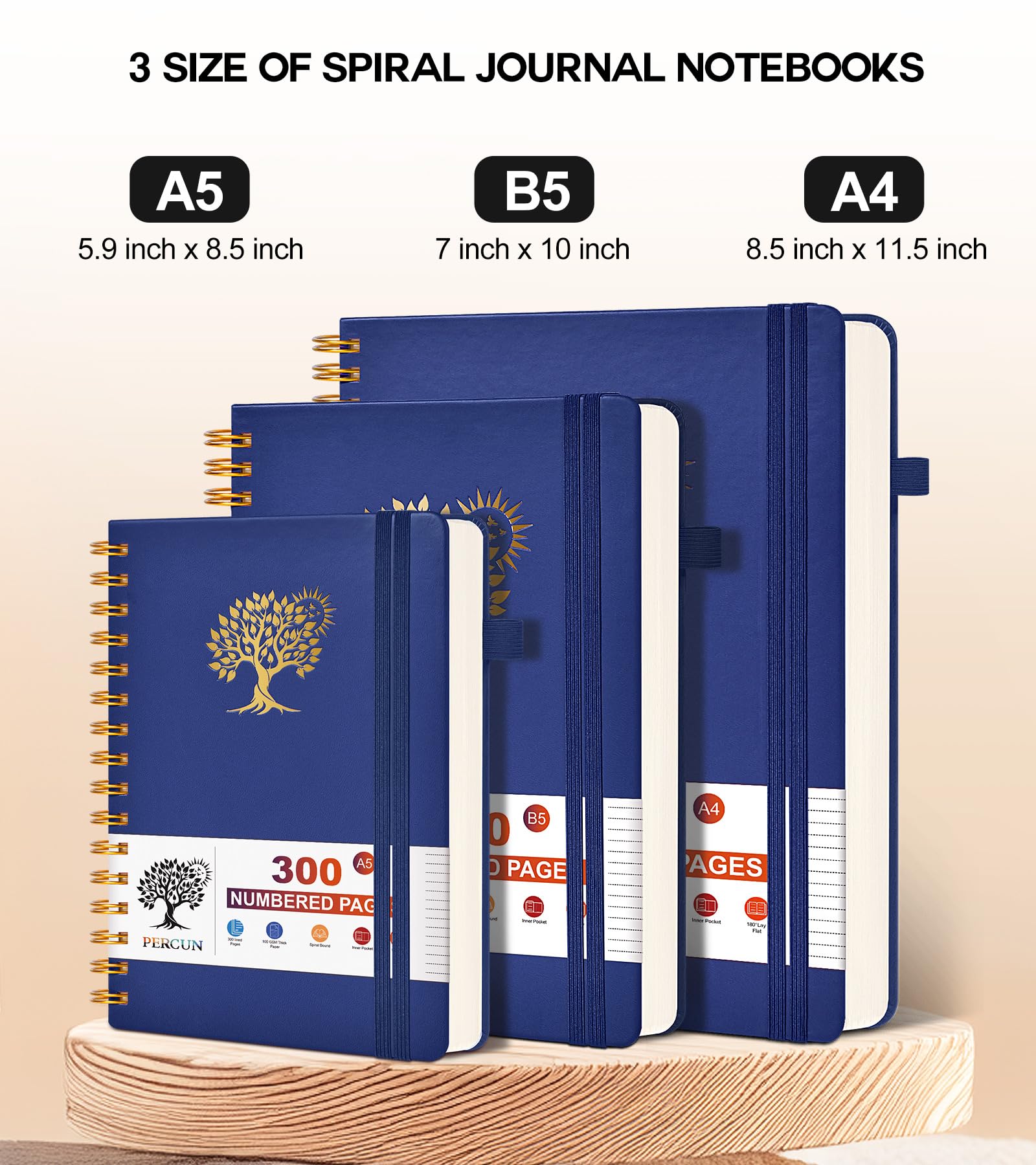 PERCUN Cuaderno En Espiral Y , 300 Páginas Numeradas a Rayas, Rayado Universitario, De Tapa Dura A5 Encuadernado Para Escuela, Trabajo, Tomar Notas, Diario Cuero En, Mujeres Hombres